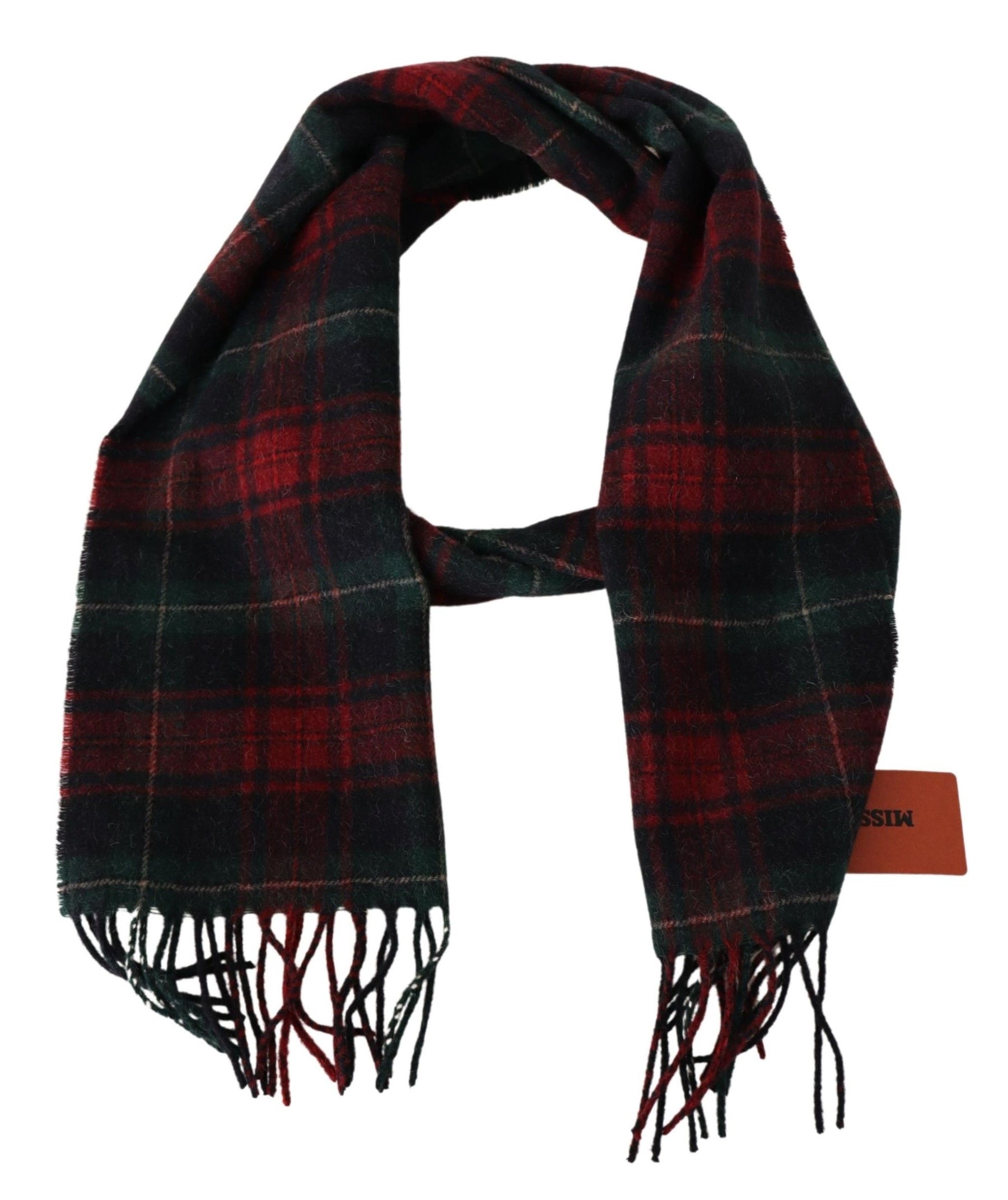 Missoni Black Red Check Wool Unisex Neck Wrap Fringes Scarf | Regal Royce