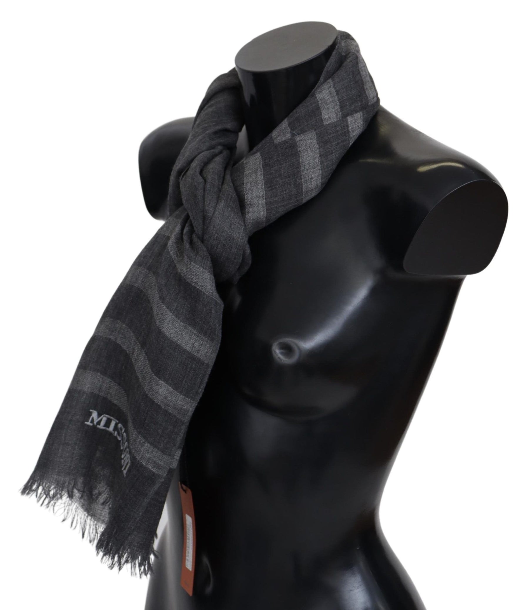 Missoni Gray Striped Wool Unisex Neck Wrap Fringes Scarf | Regal Royce
