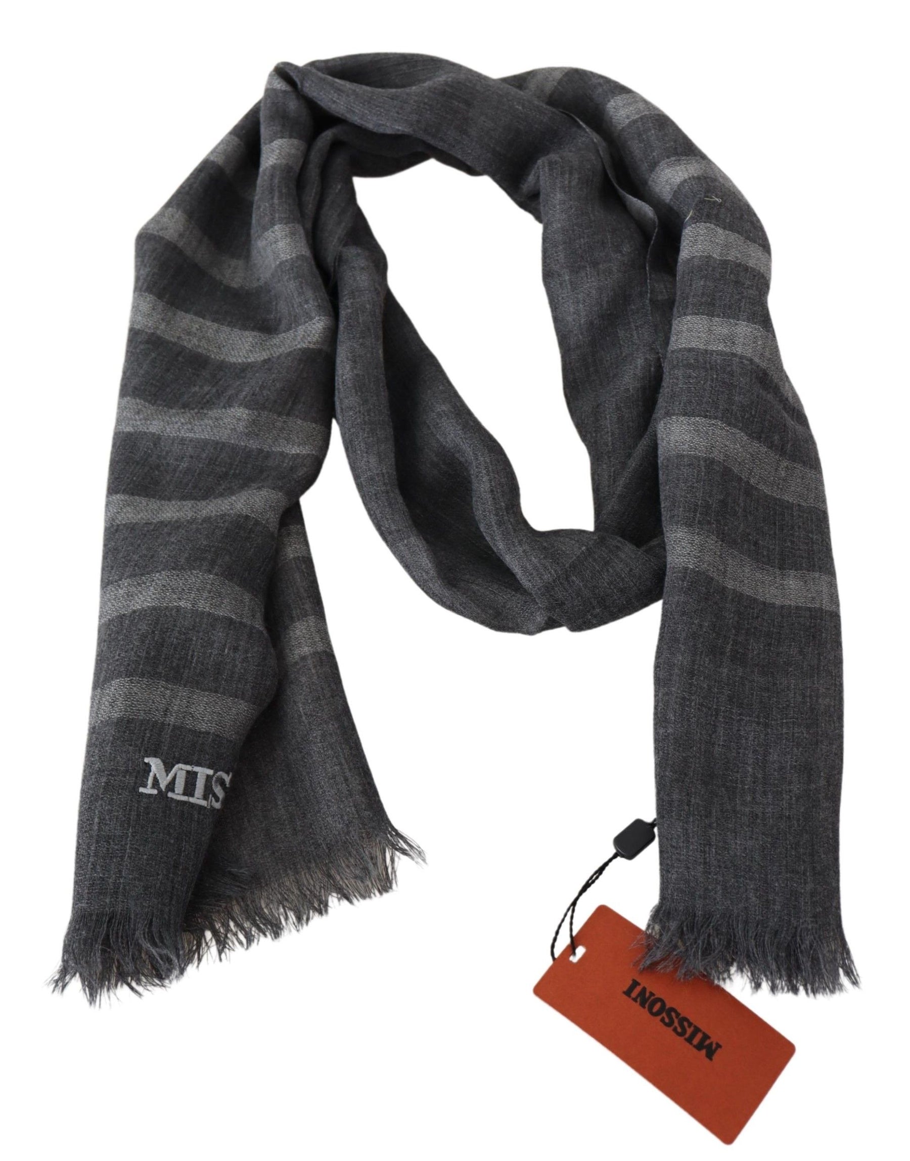 Missoni Gray Striped Wool Unisex Neck Wrap Fringes Scarf | Regal Royce
