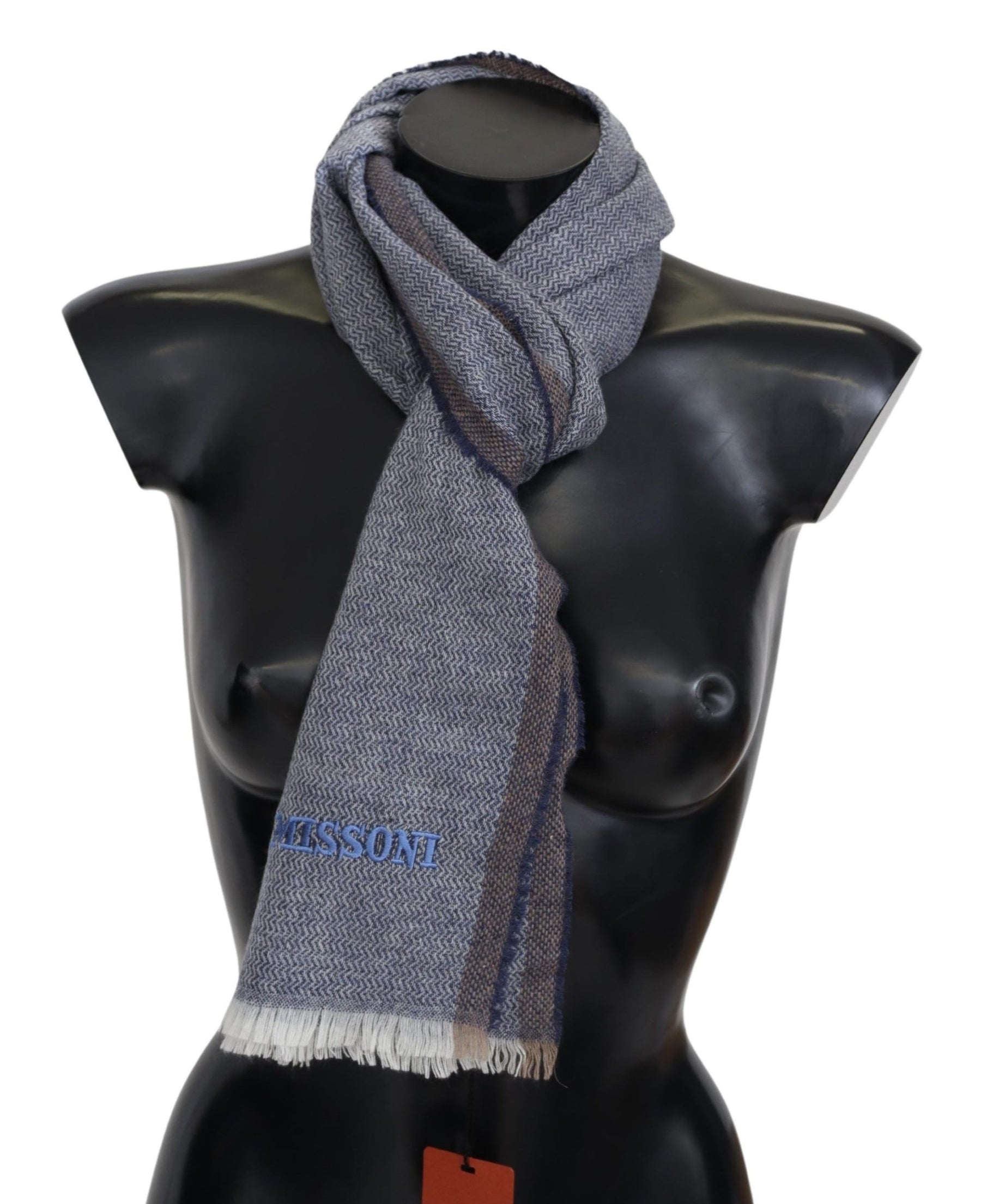 Missoni Gray Striped Wool Unisex Neck Wrap Fringes Scarf | Regal Royce
