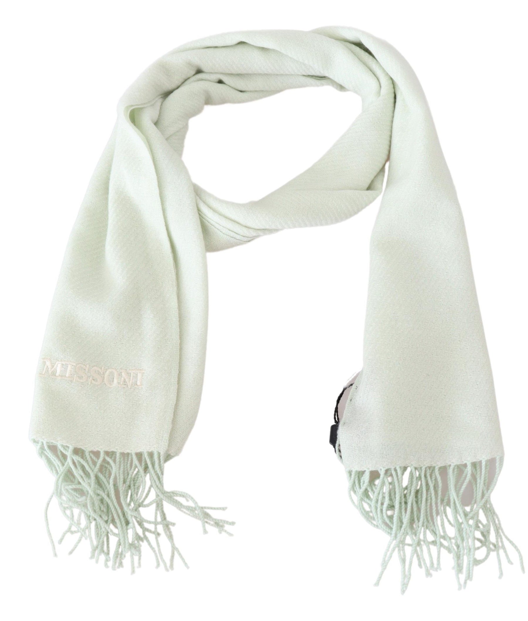 Missoni Light Green Pattern Cashmere Unisex Wrap Fringes Scarf | Regal Royce