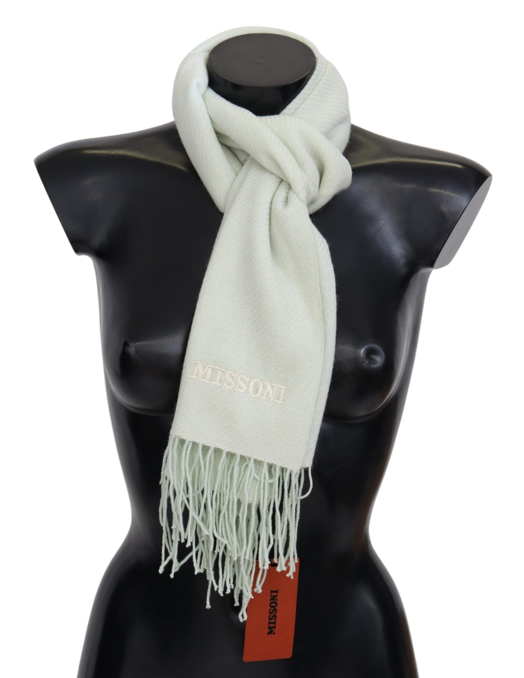 Missoni Light Green Pattern Cashmere Unisex Wrap Fringes Scarf | Regal Royce