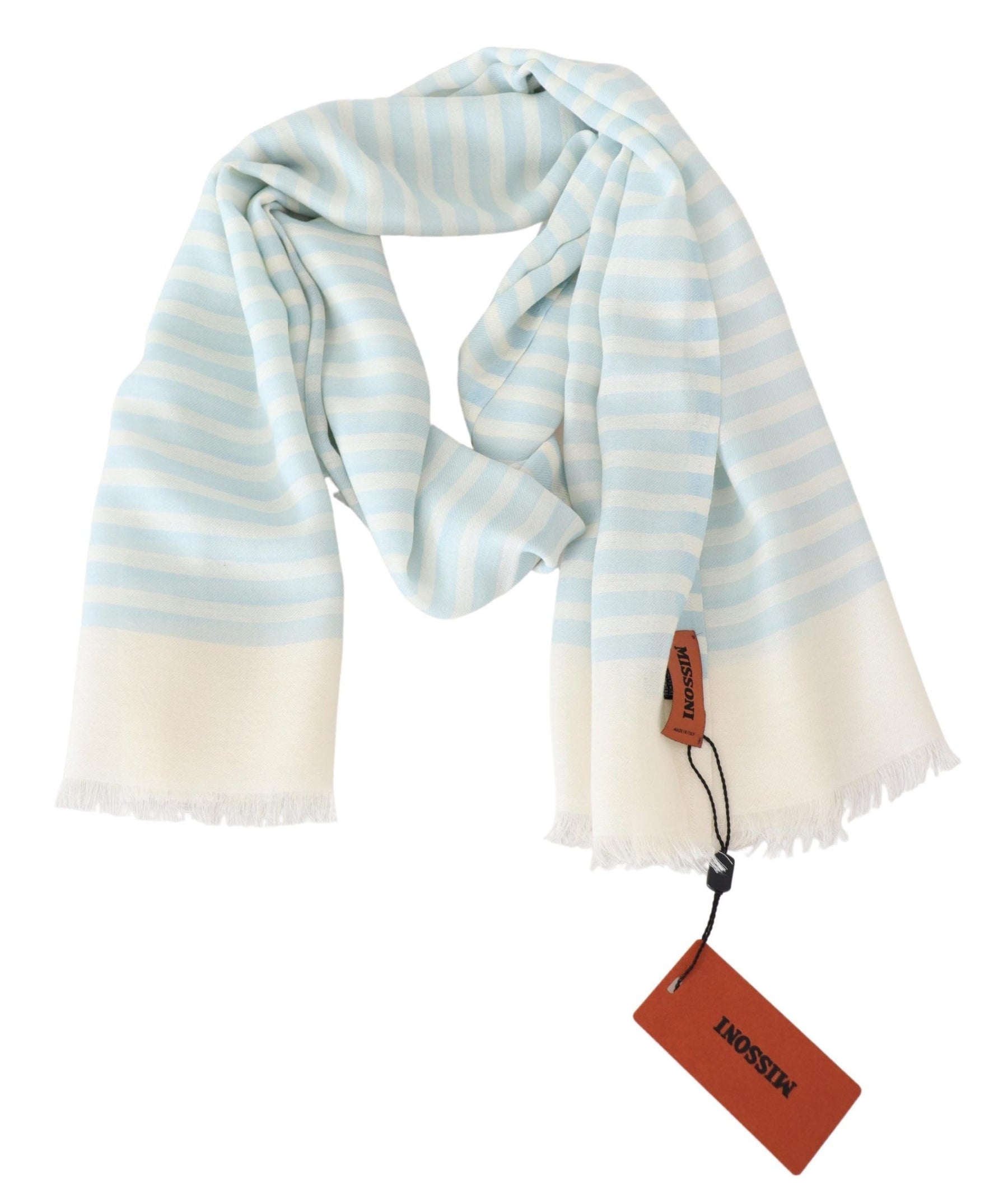 Missoni Blue White Lined Cashmere Unisex Wrap Scarf | Regal Royce