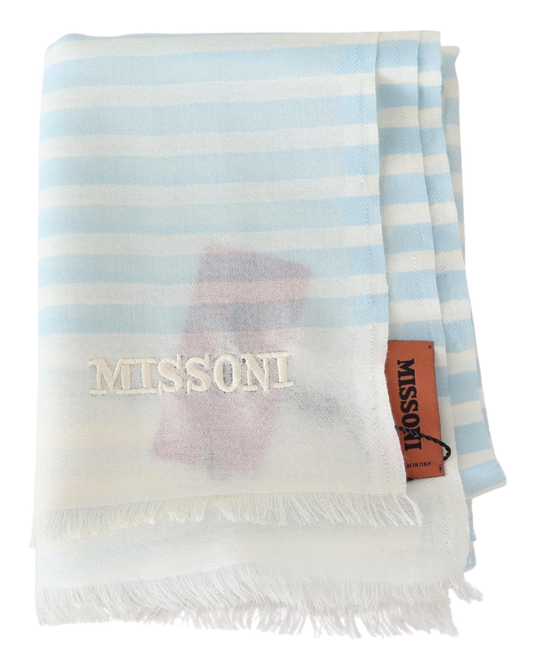 Missoni Blue White Lined Cashmere Unisex Wrap Scarf | Regal Royce