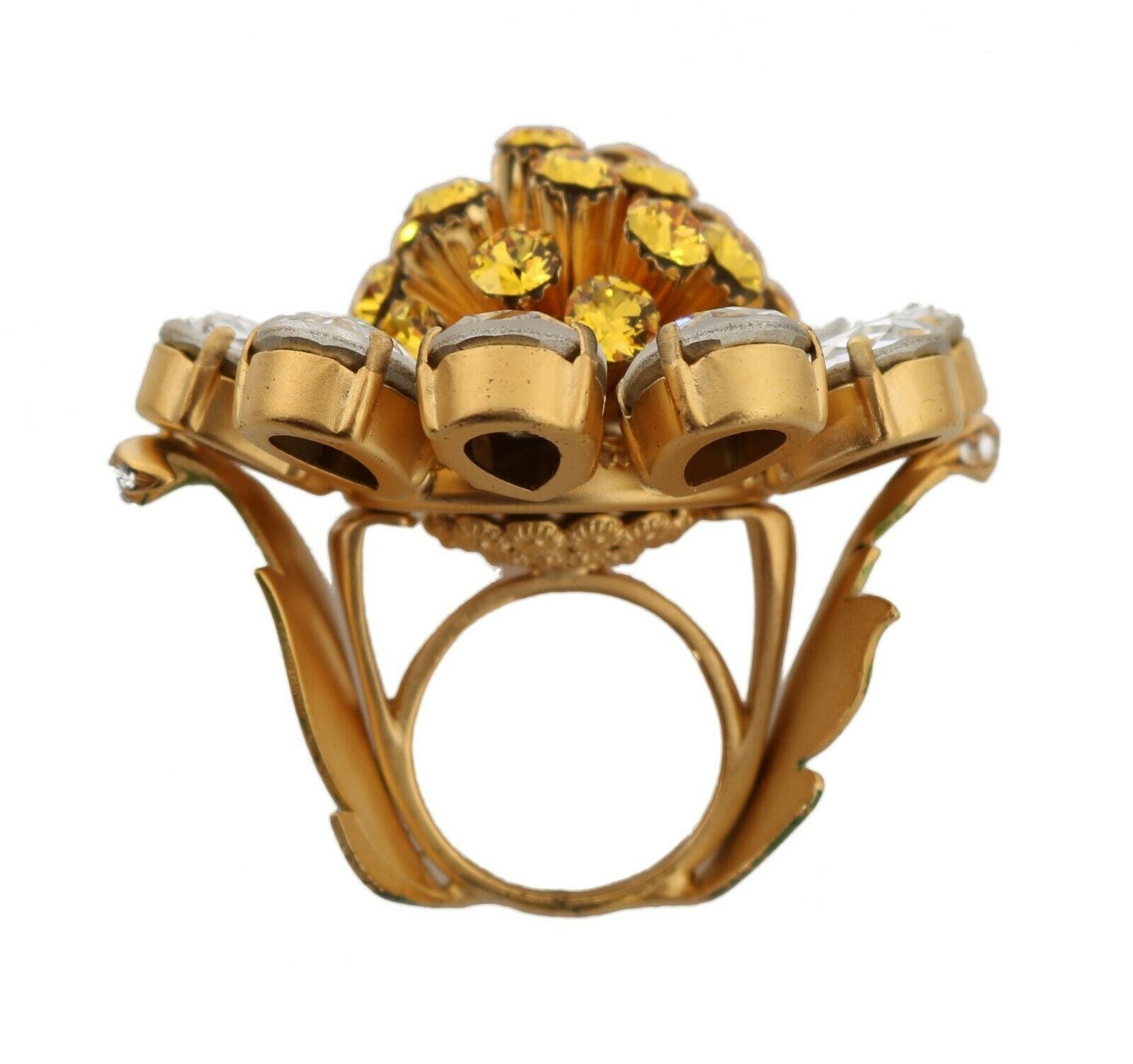 Dolce & Gabbana Gold Brass Yellow Crystal Flower Ring | Regal Royce