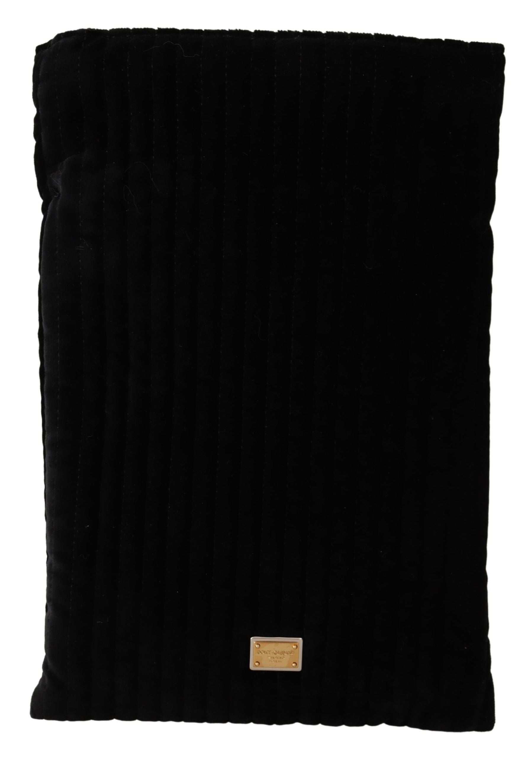 Dolce & Gabbana Black Velvet Quilt Drawstring Logo Plaque Pouch Bag | Regal Royce