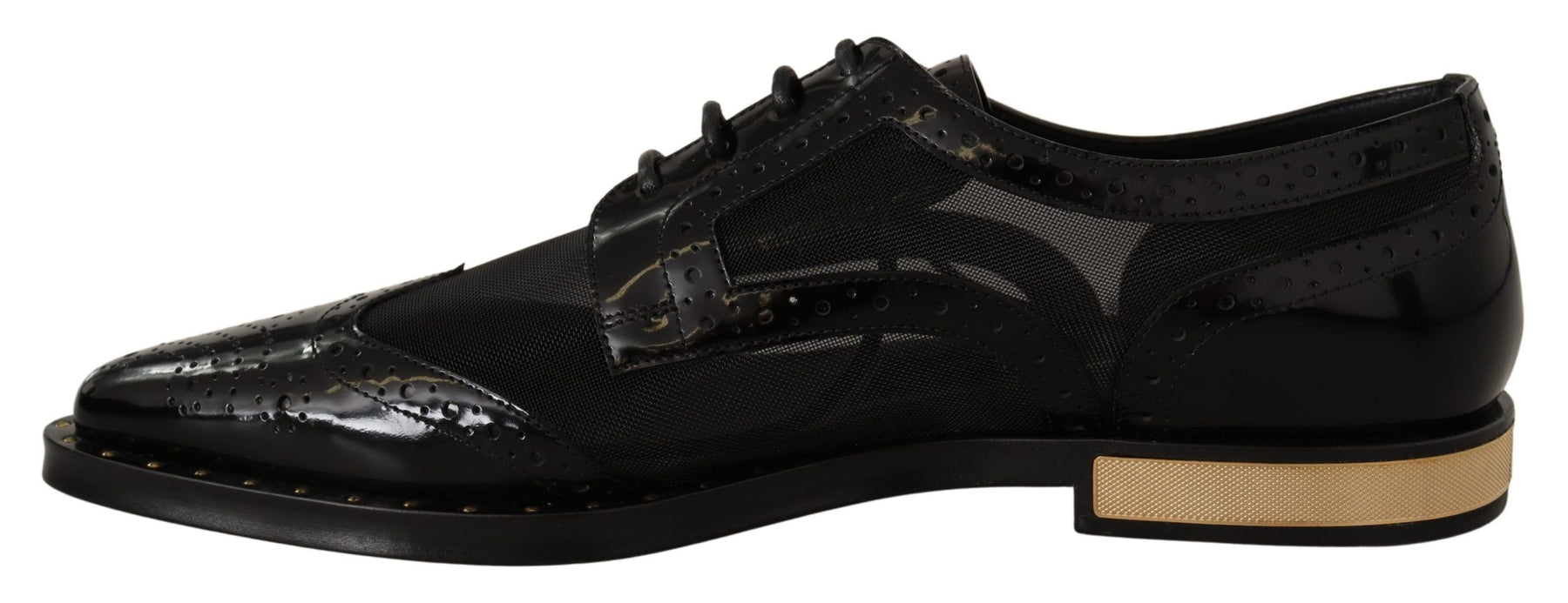 Dolce & Gabbana Black Leather Broques Sheer Wingtip Shoes | Regal Royce