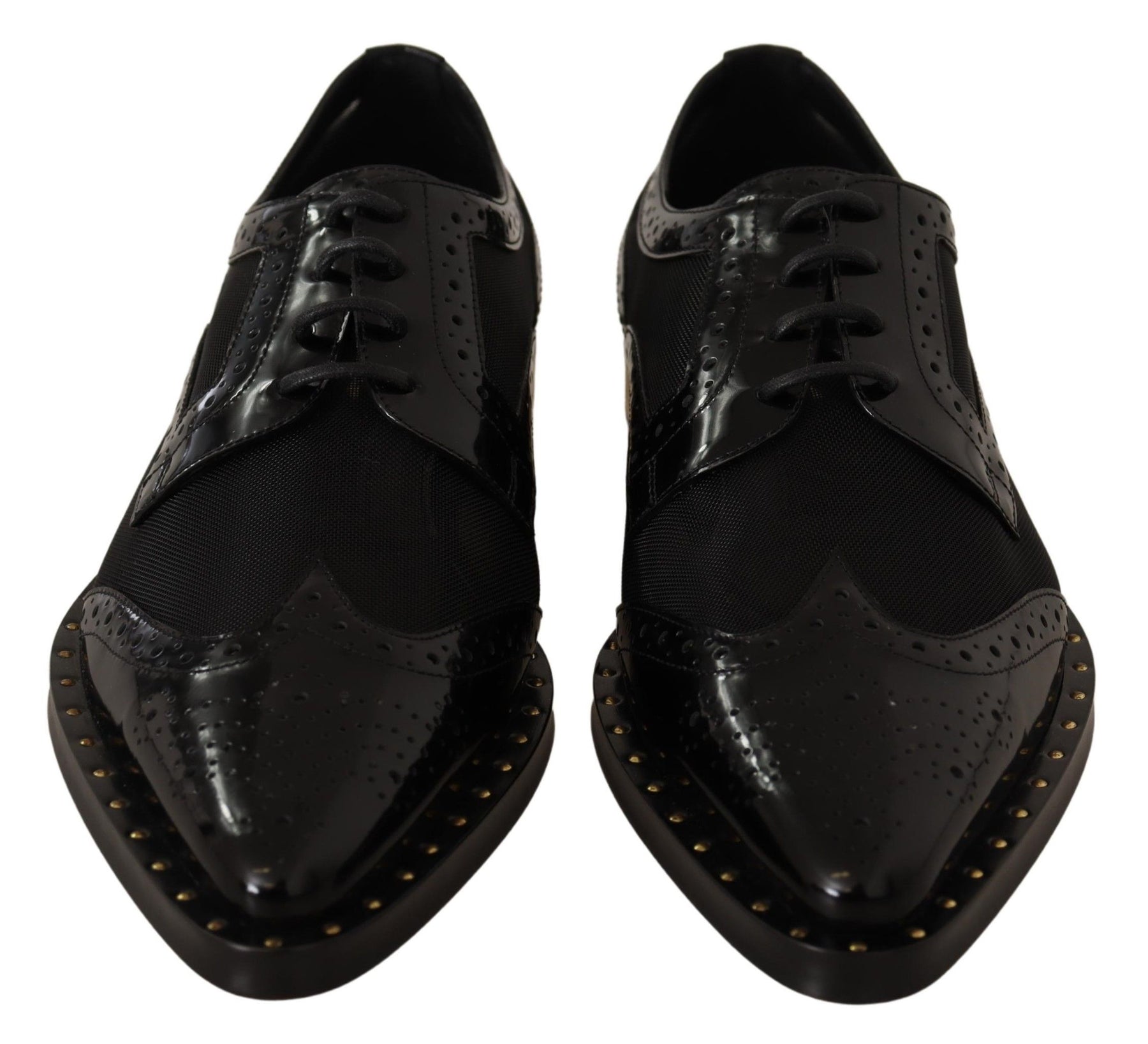Dolce & Gabbana Black Leather Broques Sheer Wingtip Shoes | Regal Royce