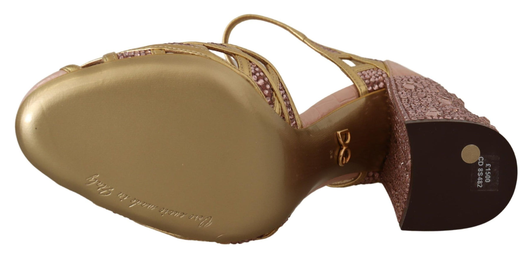 Dolce & Gabbana Pink Gold Leather Crystal Pumps T-strap Shoes | Regal Royce
