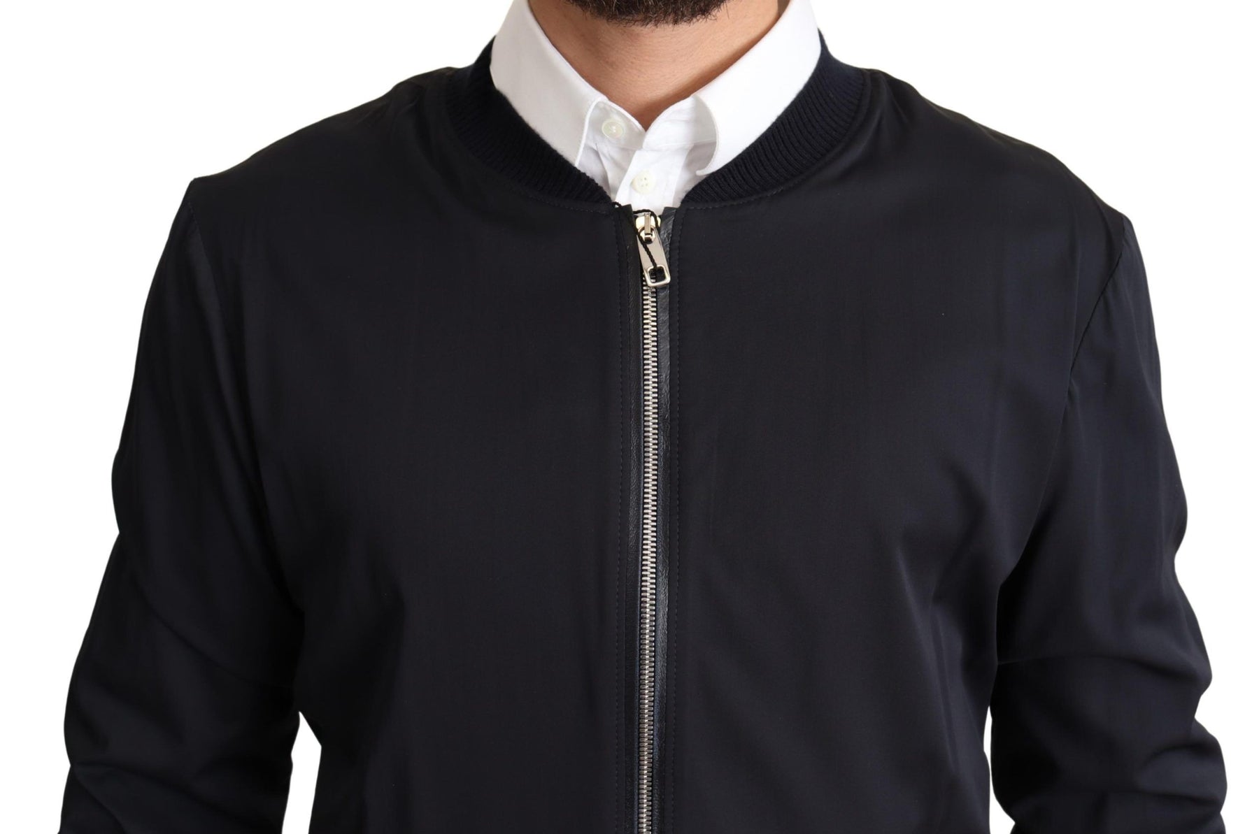 Dolce & Gabbana Blue Silk Coat Short Bomber Men Jacket | Regal Royce