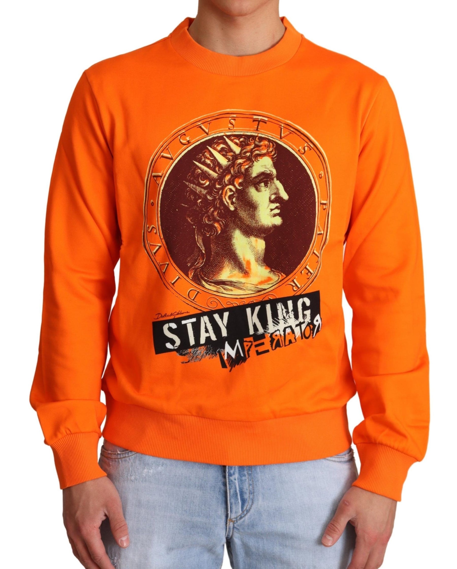 Dolce & Gabbana Orange King Ceasar Cotton Pullover Sweater | Regal Royce