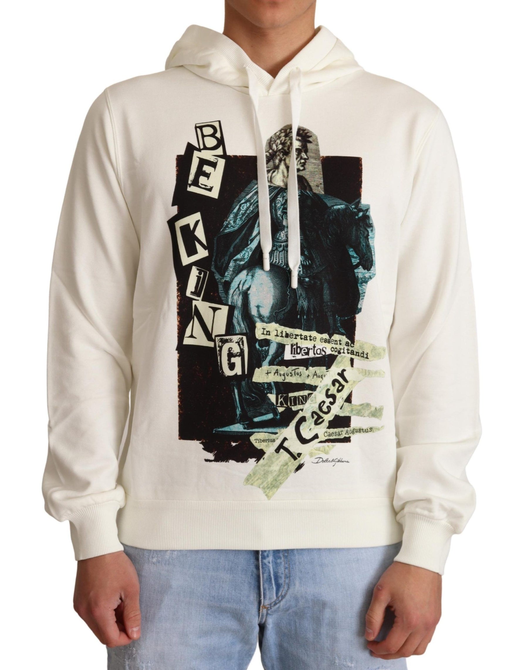 Dolce & Gabbana White King Ceasar Cotton Hooded Sweater | Regal Royce
