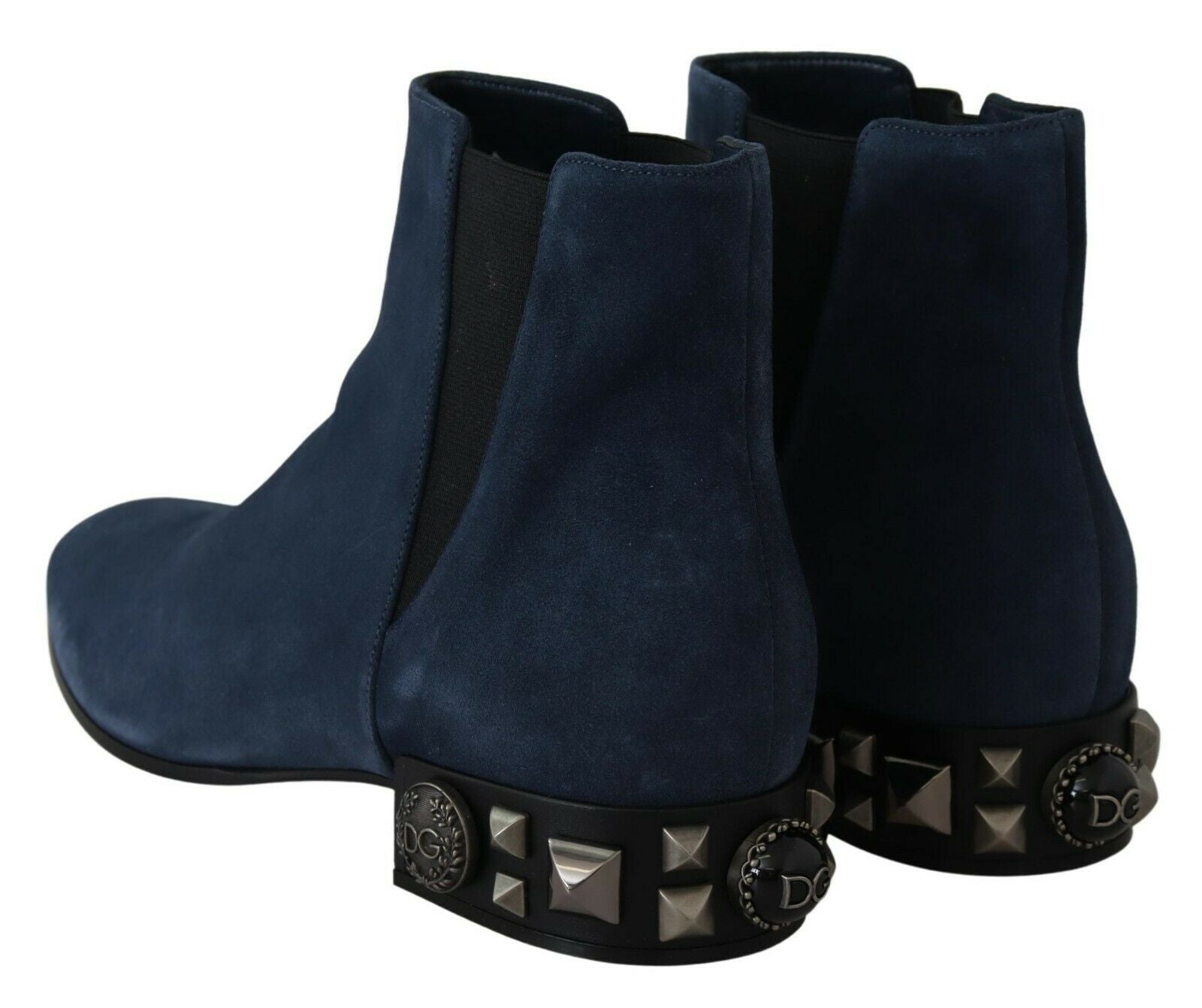 Dolce & Gabbana Blue Suede Embellished Studded Boots Shoes | Regal Royce
