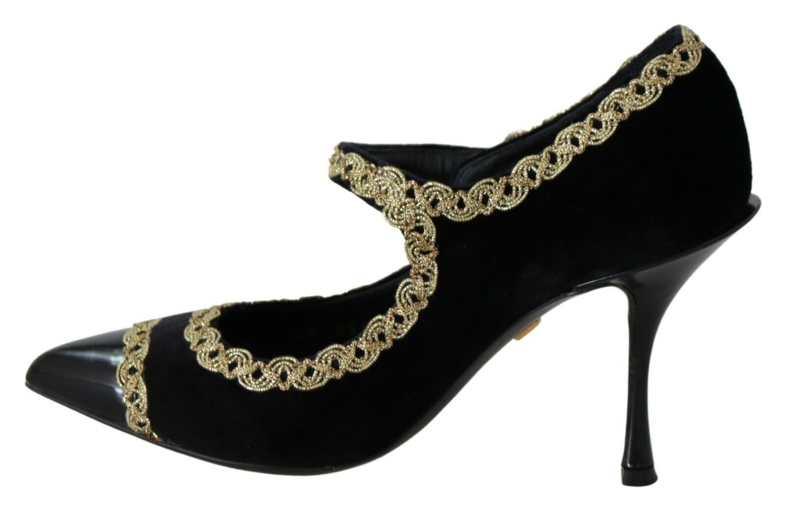 Dolce & Gabbana Black Embellished Velvet Mary Jane Pumps Shoes | Regal Royce