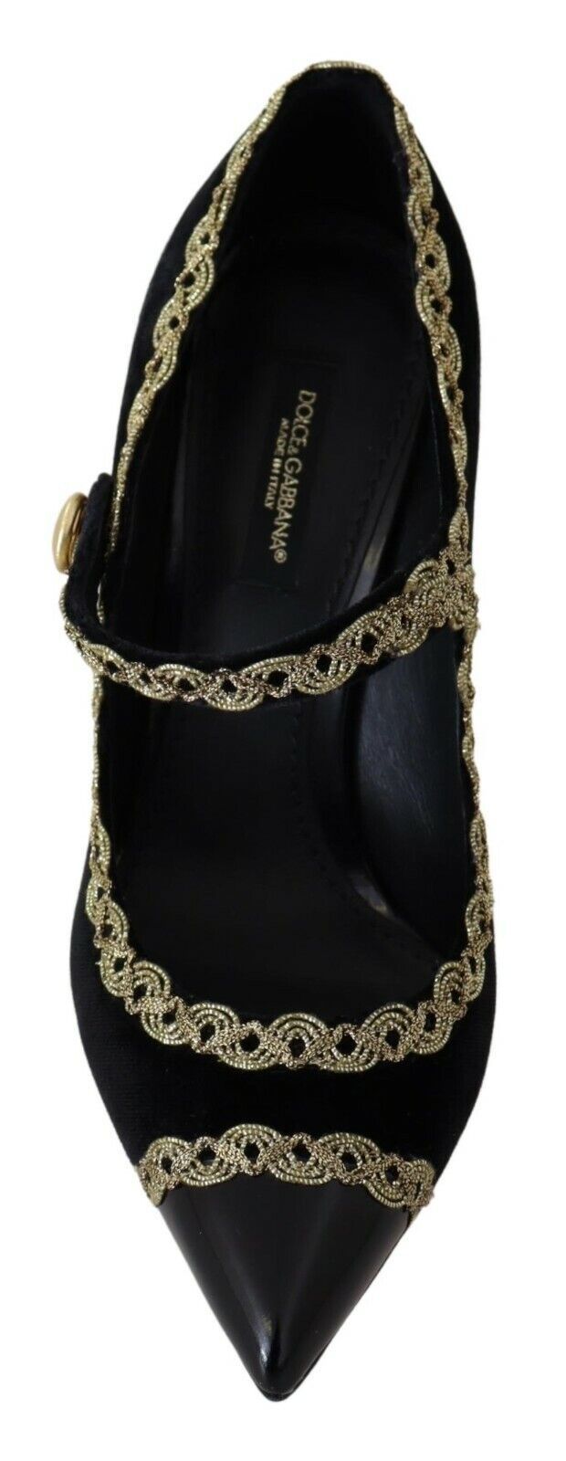 Dolce & Gabbana Black Embellished Velvet Mary Jane Pumps Shoes | Regal Royce