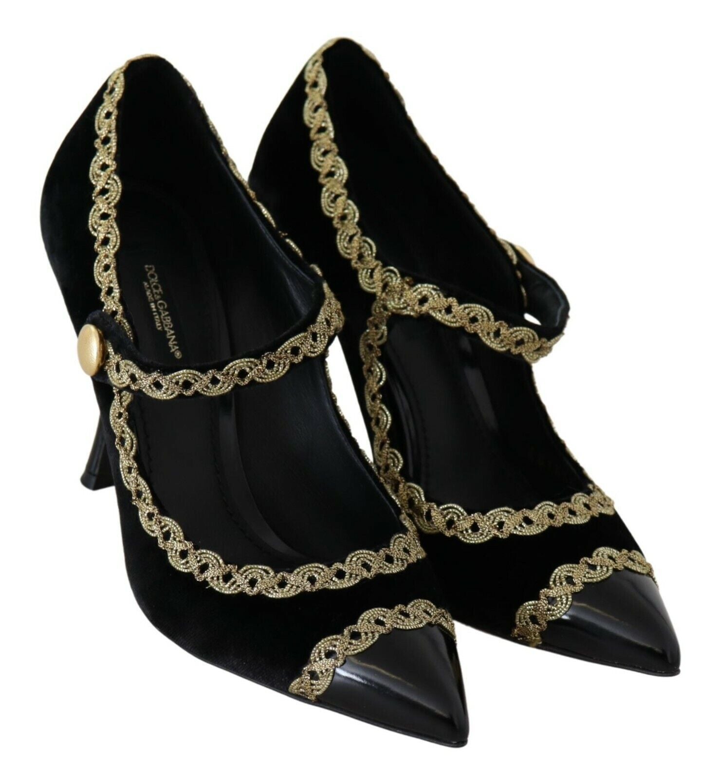 Dolce & Gabbana Black Embellished Velvet Mary Jane Pumps Shoes | Regal Royce