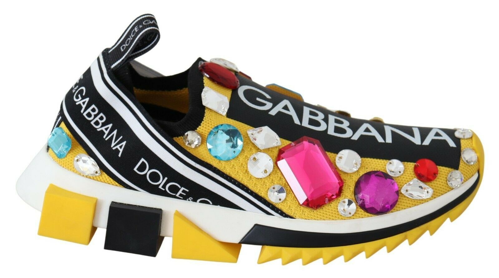 Dolce & Gabbana Yellow Multicolor Crystals Sneakers Shoes | Regal Royce