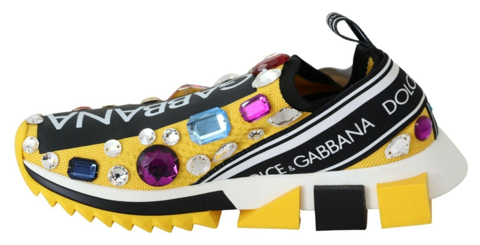 Dolce & Gabbana Yellow Multicolor Crystals Sneakers Shoes | Regal Royce
