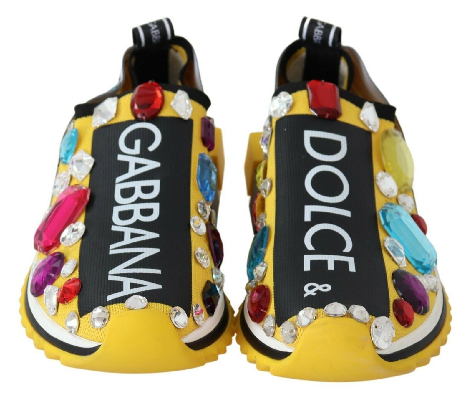 Dolce & Gabbana Yellow Multicolor Crystals Sneakers Shoes | Regal Royce