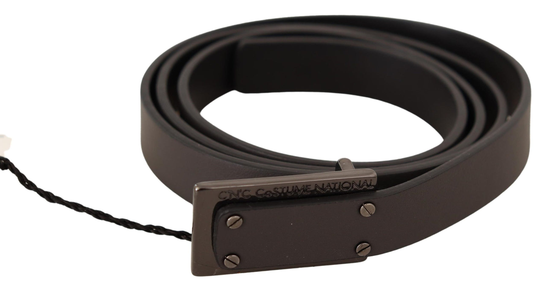 Costume National Dark Brown Leather Logo Buckle Belt | Regal Royce