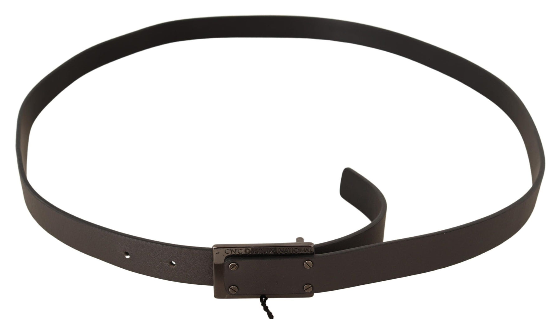 Costume National Dark Brown Leather Logo Buckle Belt | Regal Royce