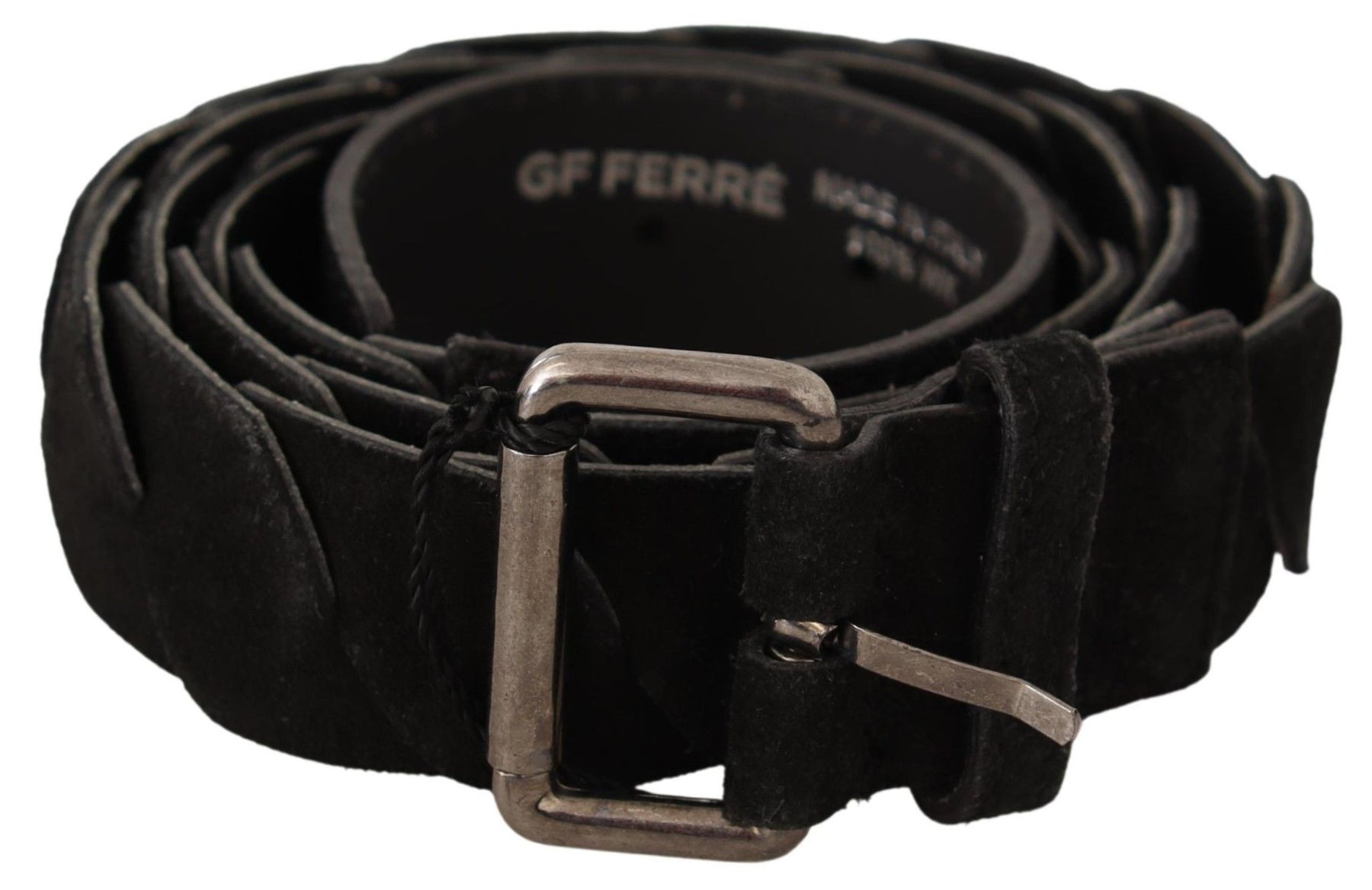 GF Ferre Black WX Silver Tone Buckle Waist Belt | Regal Royce