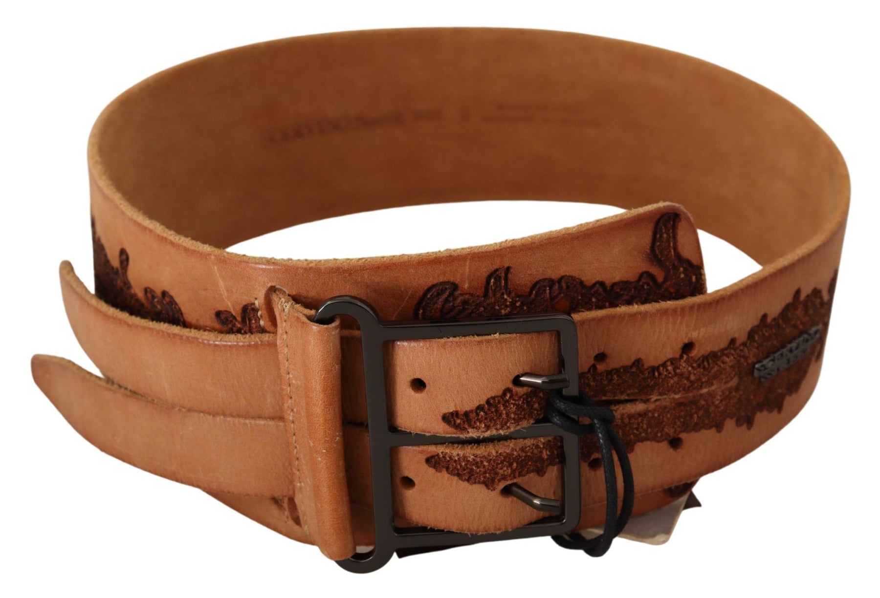 Scervino Street Brown Genuine Leather Black Logo Buckle Belt | Regal Royce