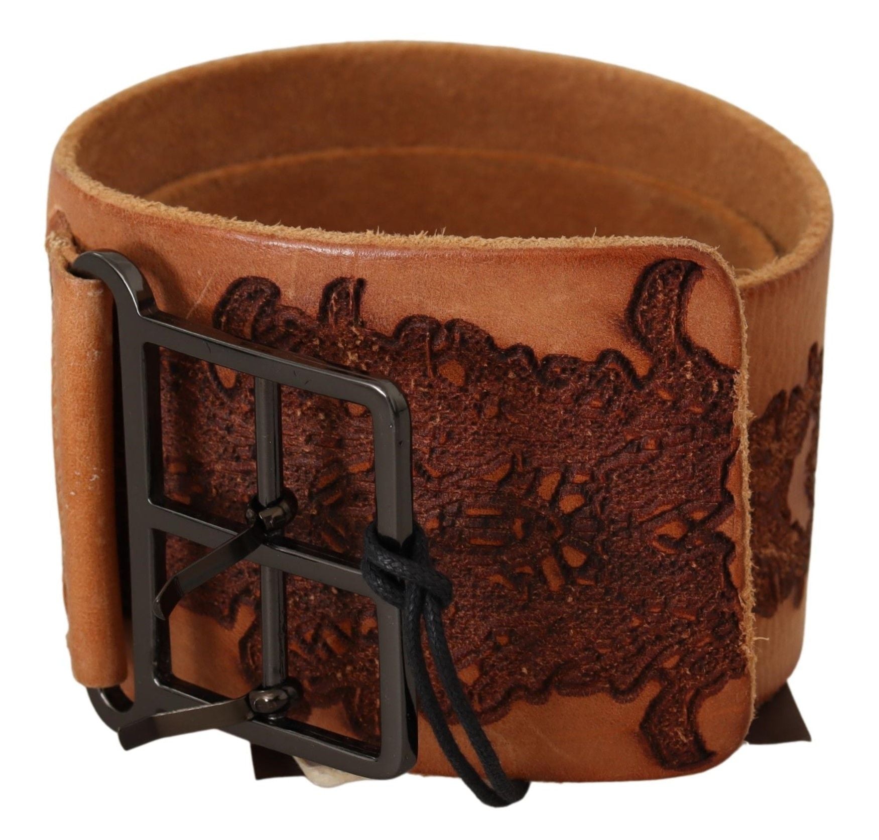 Scervino Street Brown Genuine Leather Black Logo Buckle Belt | Regal Royce