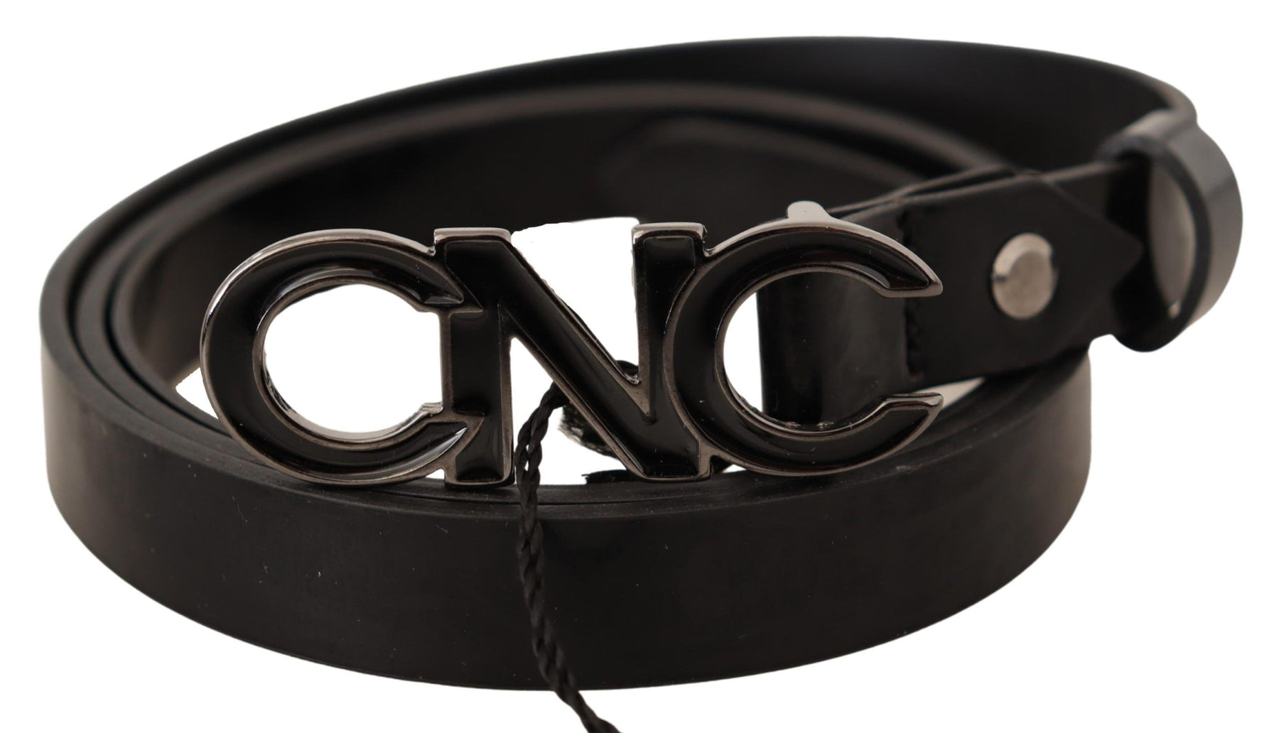 Costume National Black Leather Letter Logo Buckle Belt | Regal Royce
