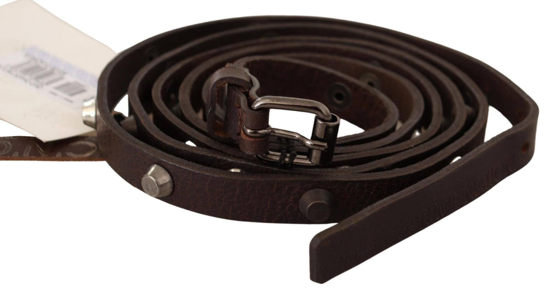 Costume National Brown Leather Silver Tone Buckle Belt | Regal Royce