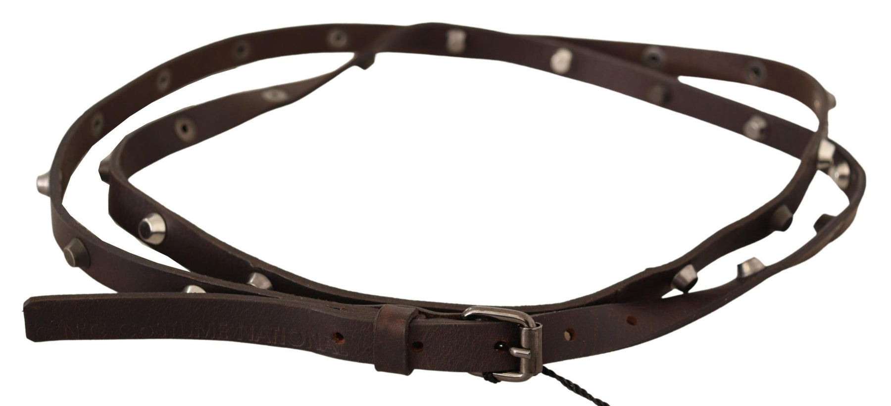 Costume National Brown Leather Silver Tone Buckle Belt | Regal Royce