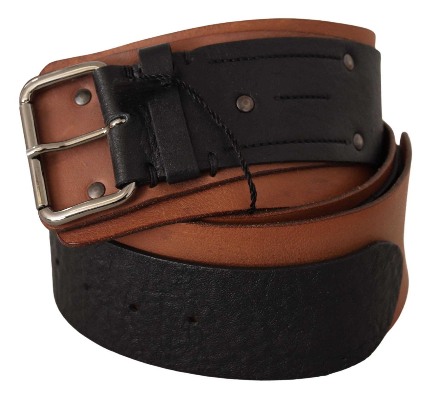 Costume National Black Brown Leather Silver Buckle | Regal Royce