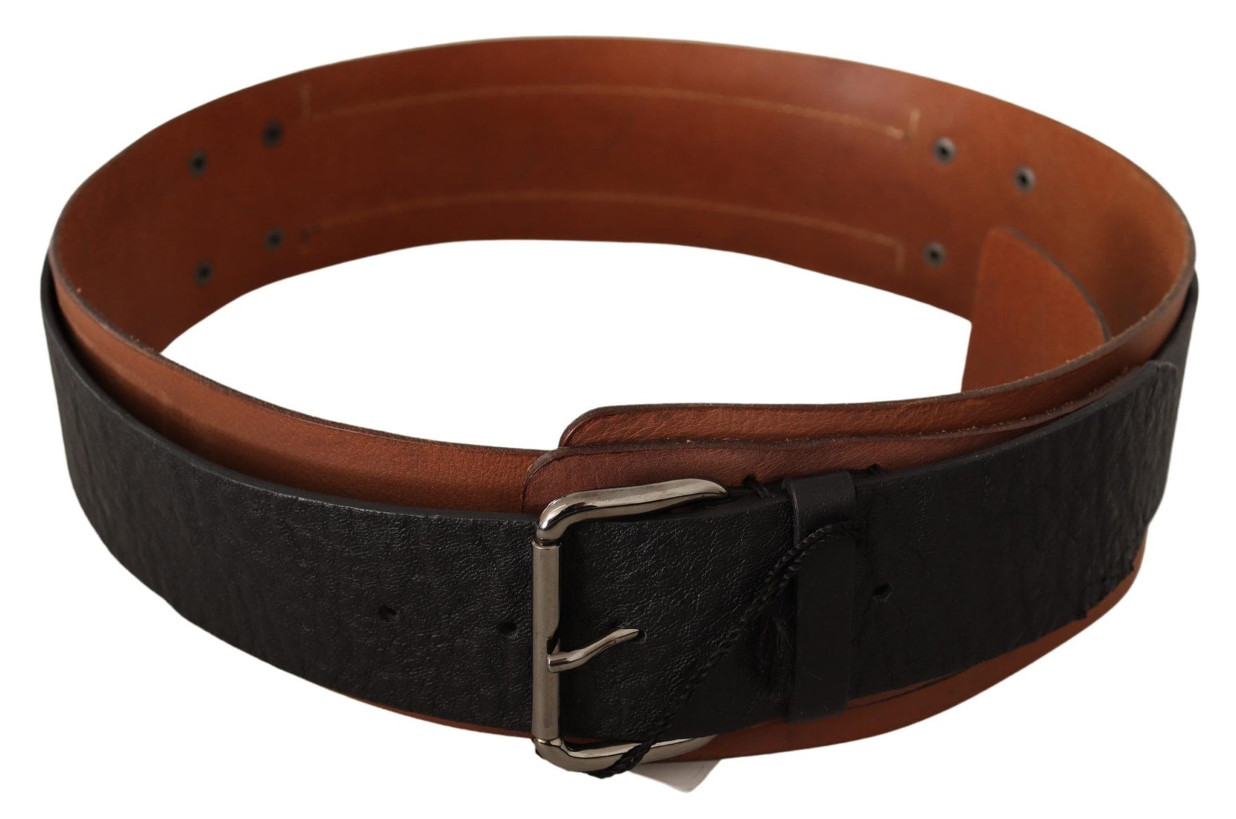 Costume National Black Brown Leather Silver Buckle | Regal Royce