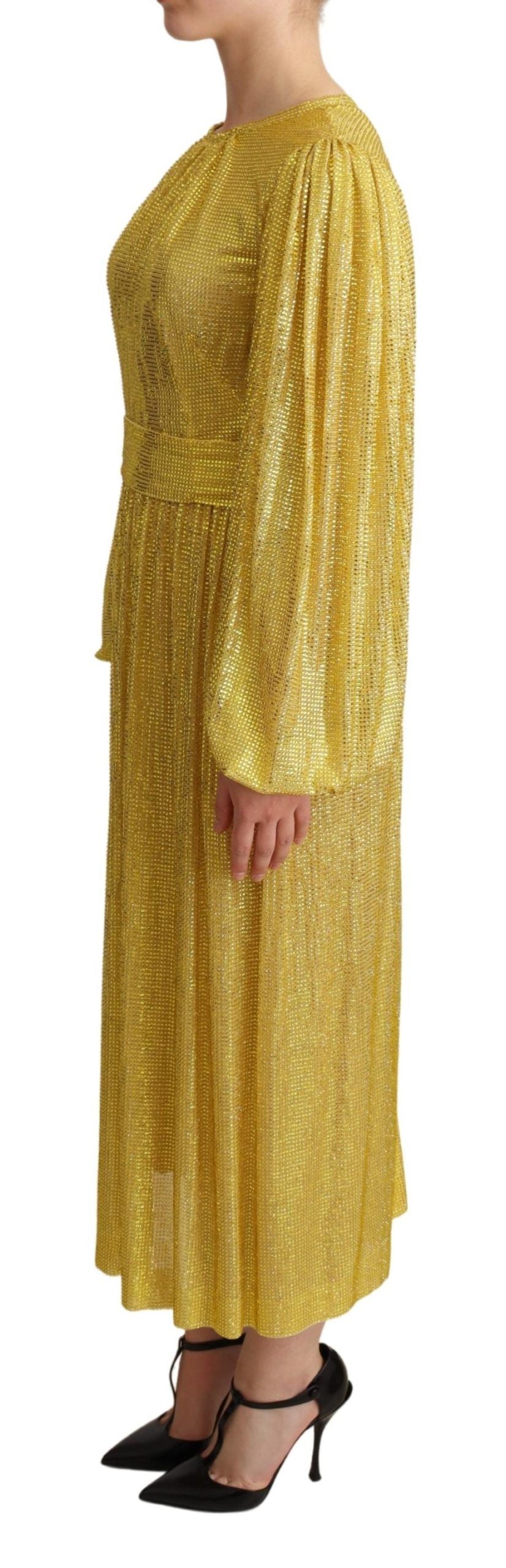 Dolce & Gabbana Yellow Crystal Mesh Pleated Maxi Dress | Regal Royce