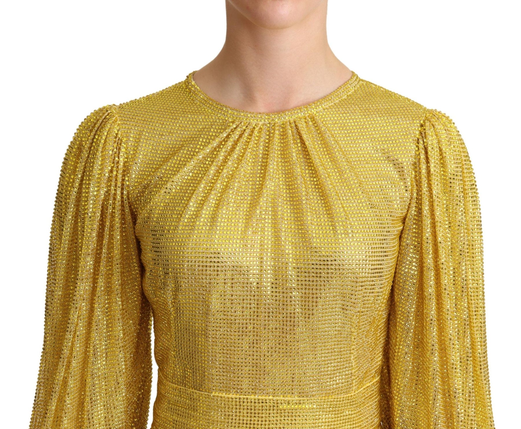 Dolce & Gabbana Yellow Crystal Mesh Pleated Maxi Dress | Regal Royce