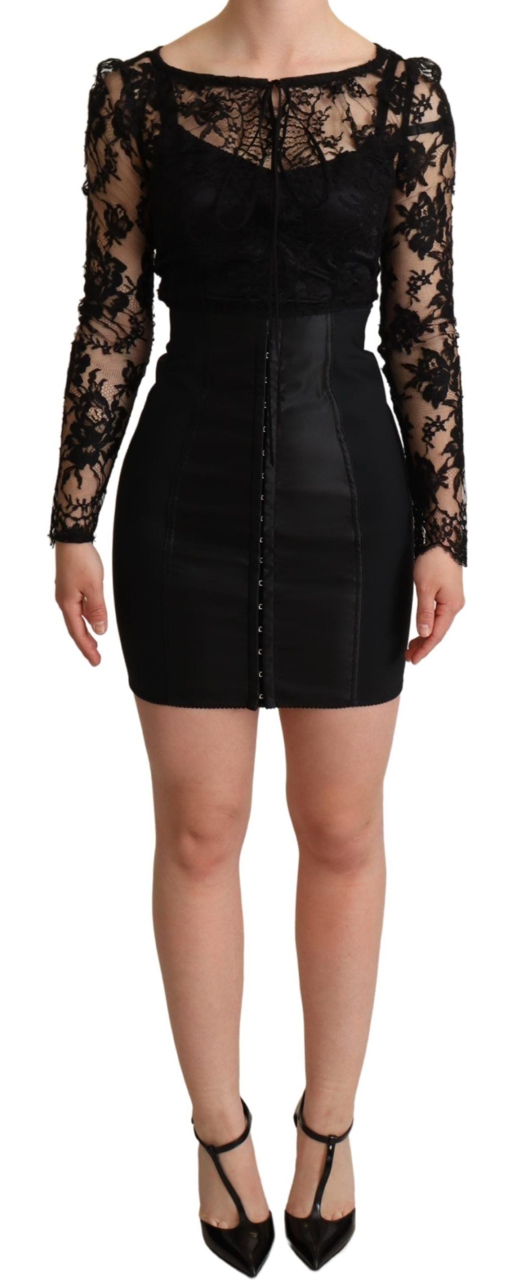 Dolce & Gabbana Black Fitted Lace Top Bodycon Mini Dress | Regal Royce