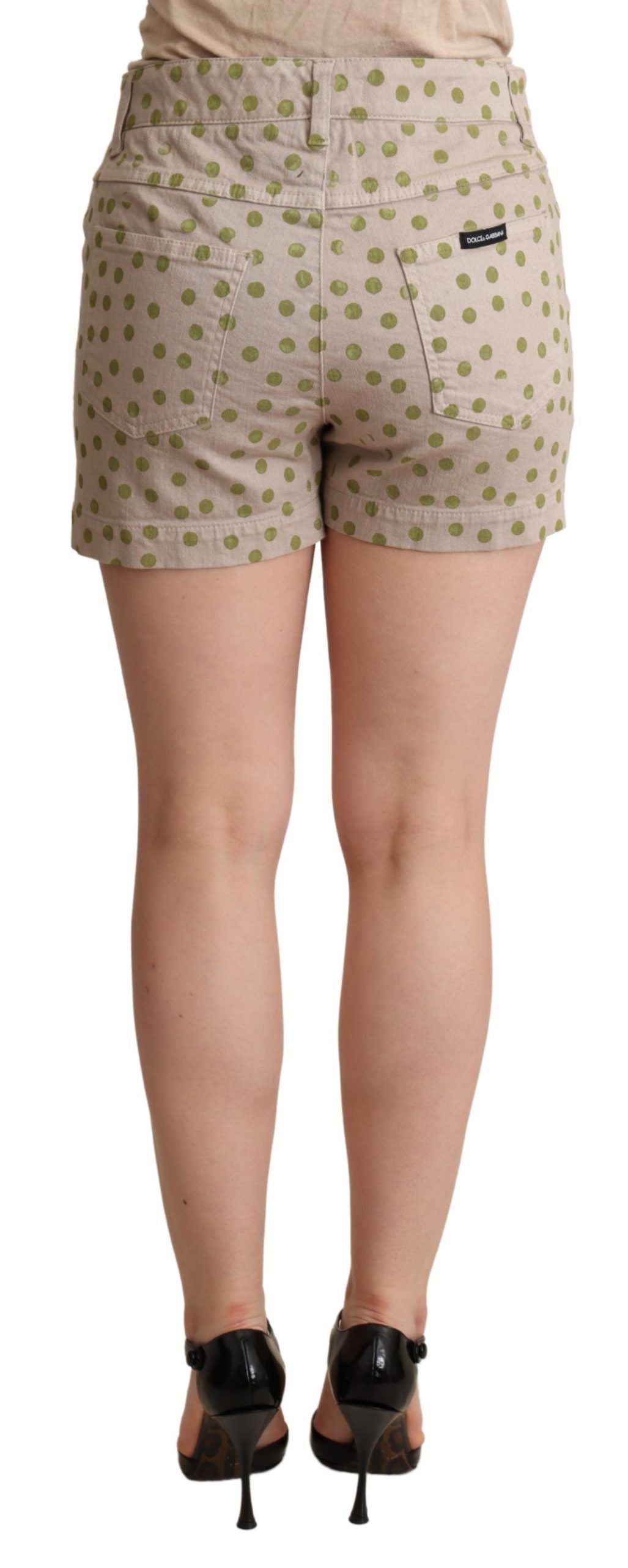 Dolce & Gabbana Beige Polka Dots Denim Cotton Stretch Shorts | Regal Royce