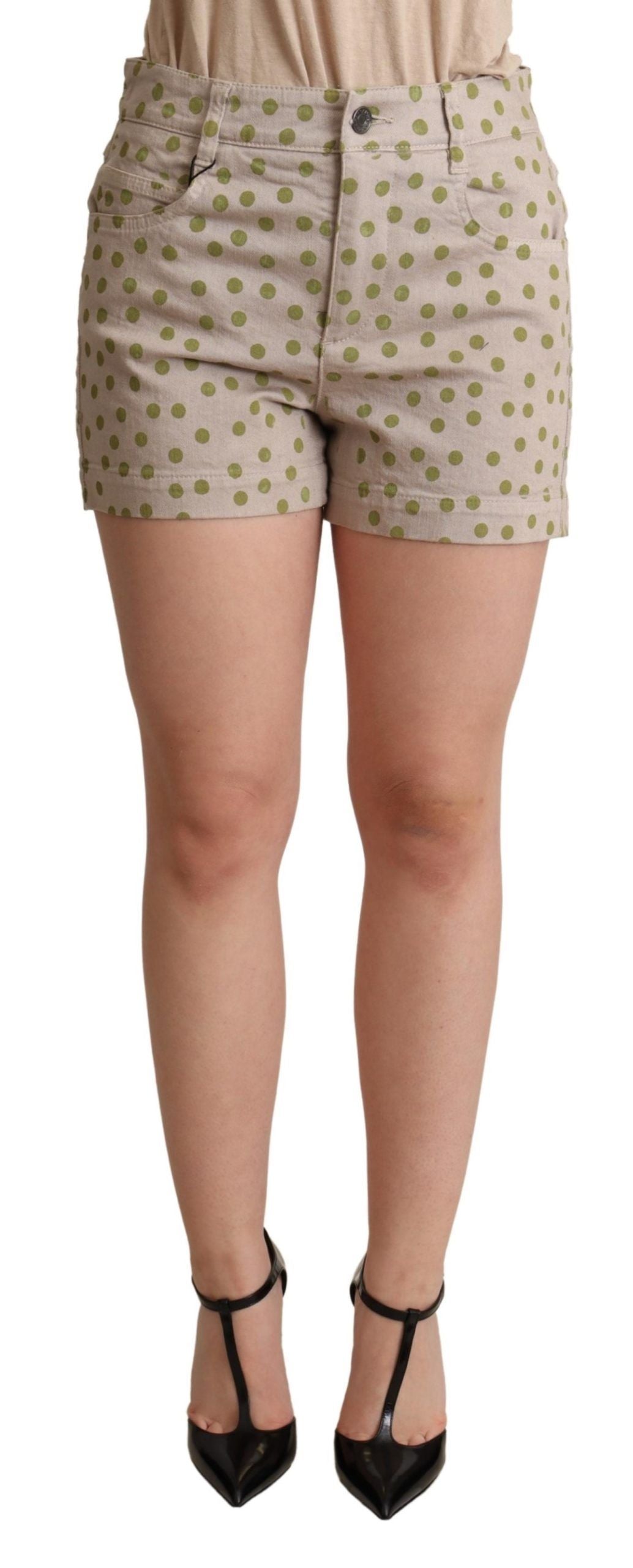 Dolce & Gabbana Beige Polka Dots Denim Cotton Stretch Shorts | Regal Royce