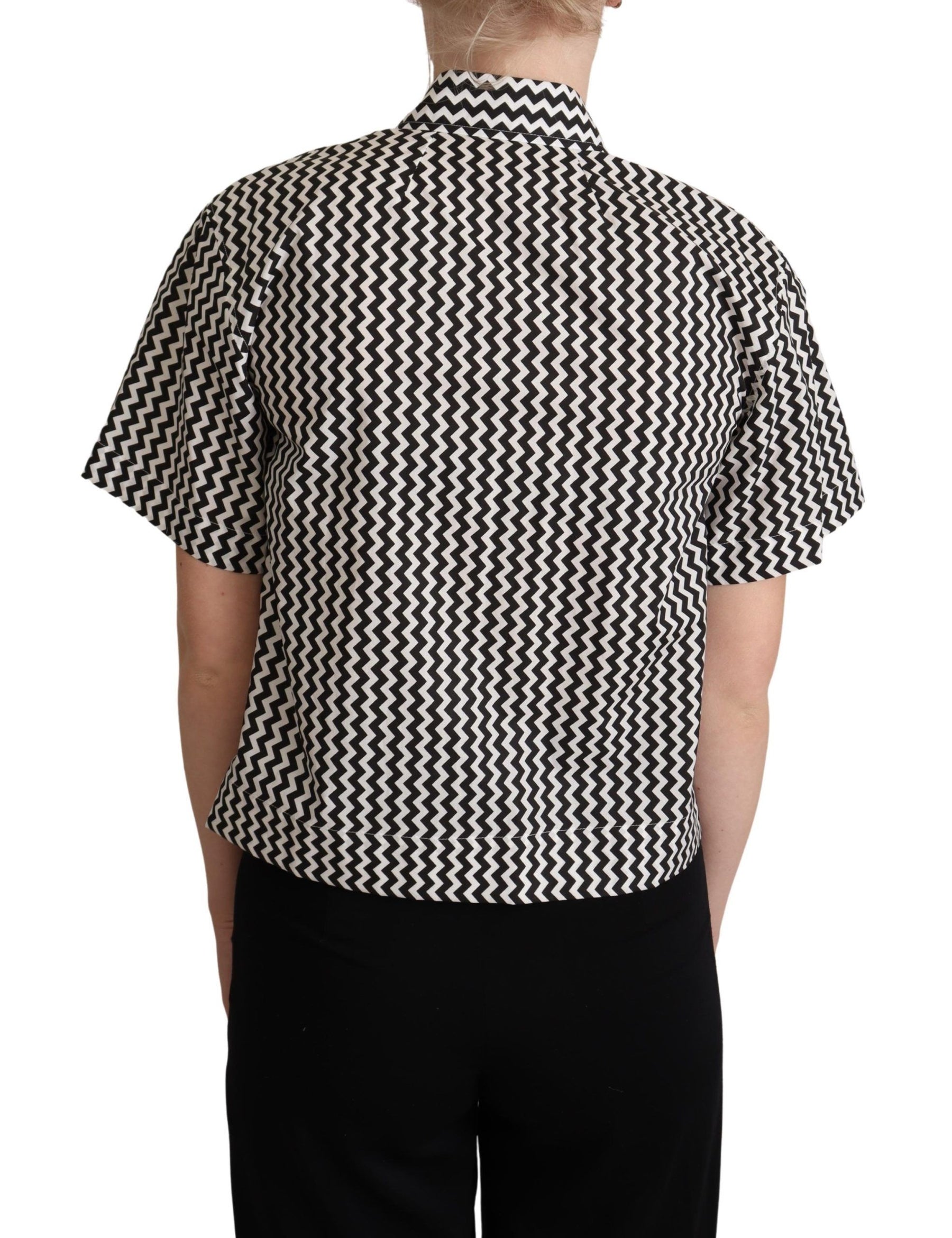 Dolce & Gabbana Black White Zigzag Collar Cotton Top Shirt | Regal Royce