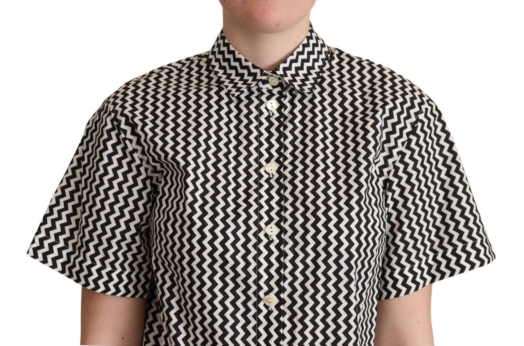 Dolce & Gabbana Black White Zigzag Collar Cotton Top Shirt | Regal Royce