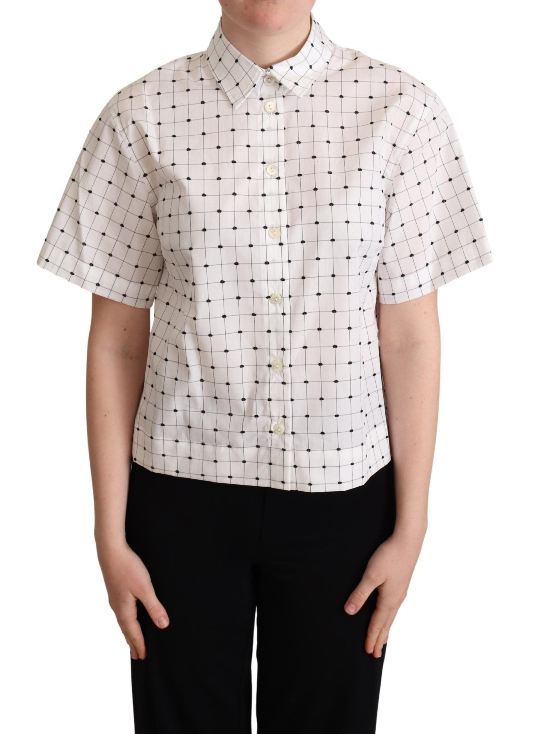 Dolce & Gabbana White Polka Dot Cotton Collared Shirt Top | Regal Royce