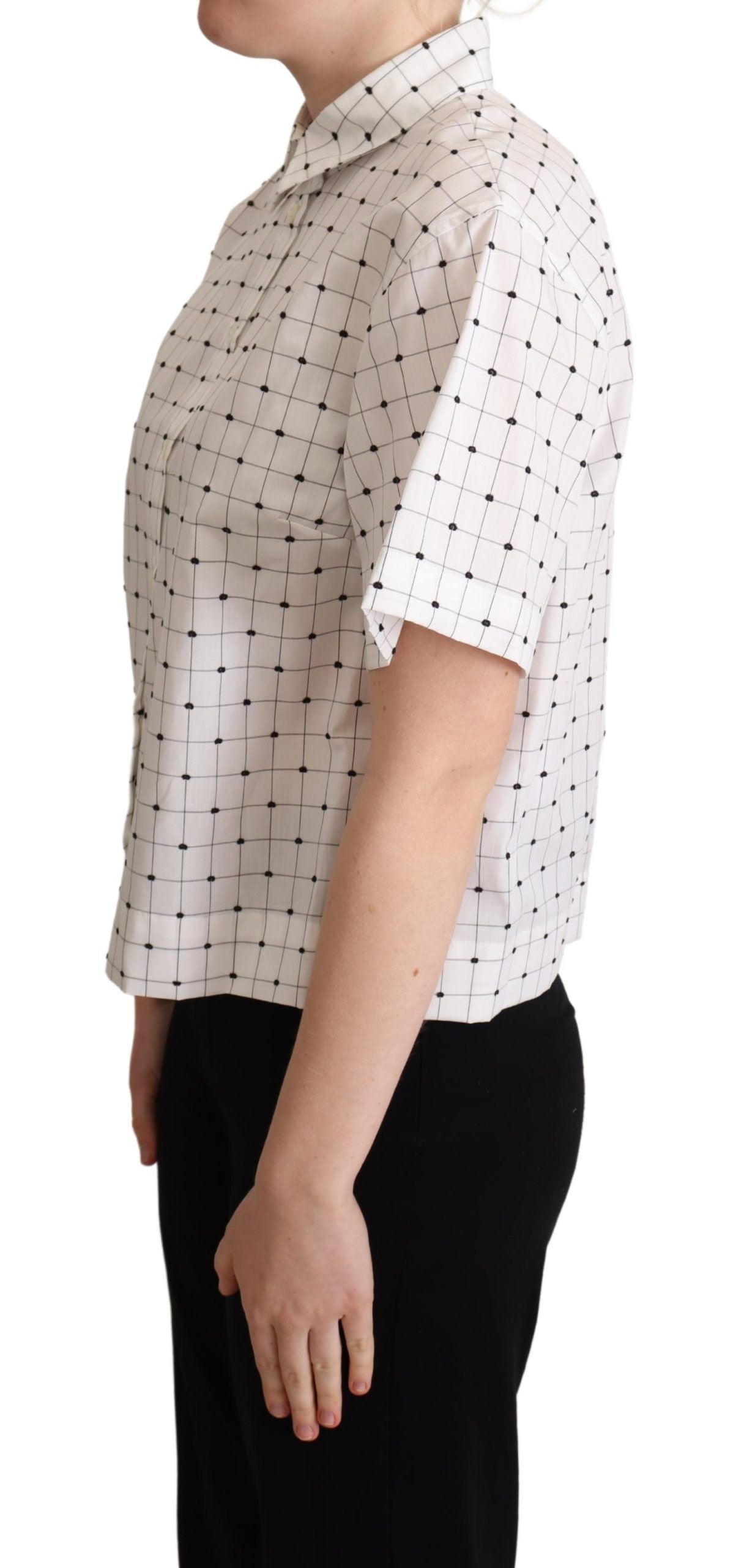 Dolce & Gabbana White Polka Dot Cotton Collared Shirt Top | Regal Royce