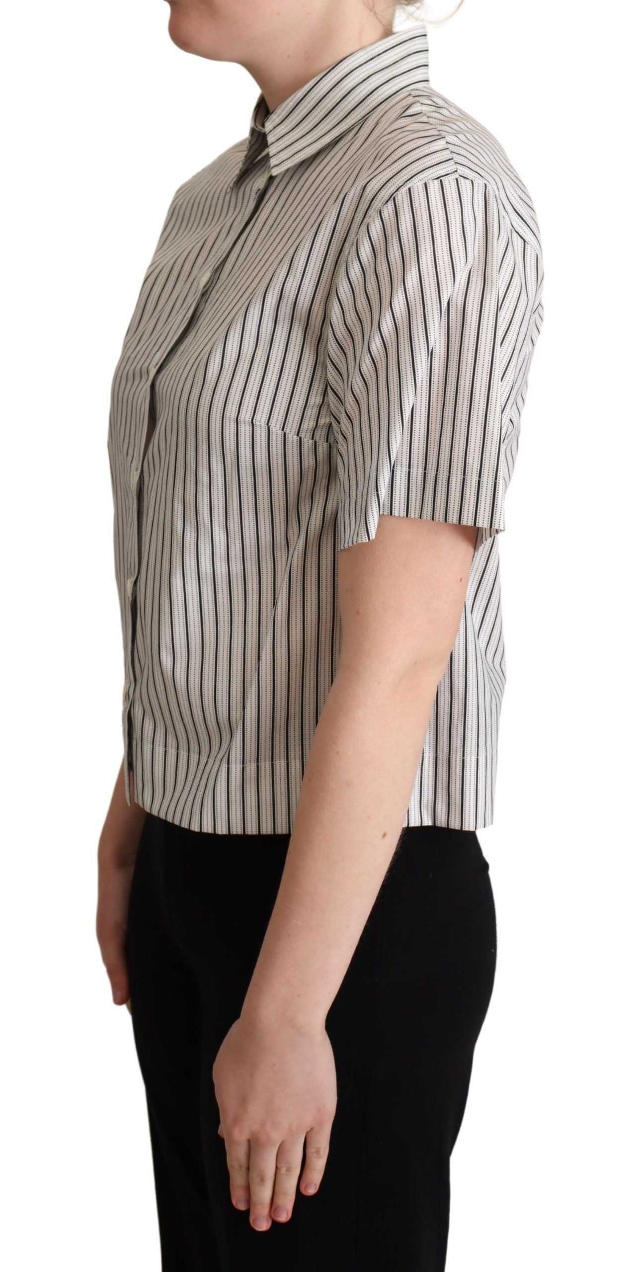 Dolce & Gabbana White Black Striped Collared Shirt | Regal Royce