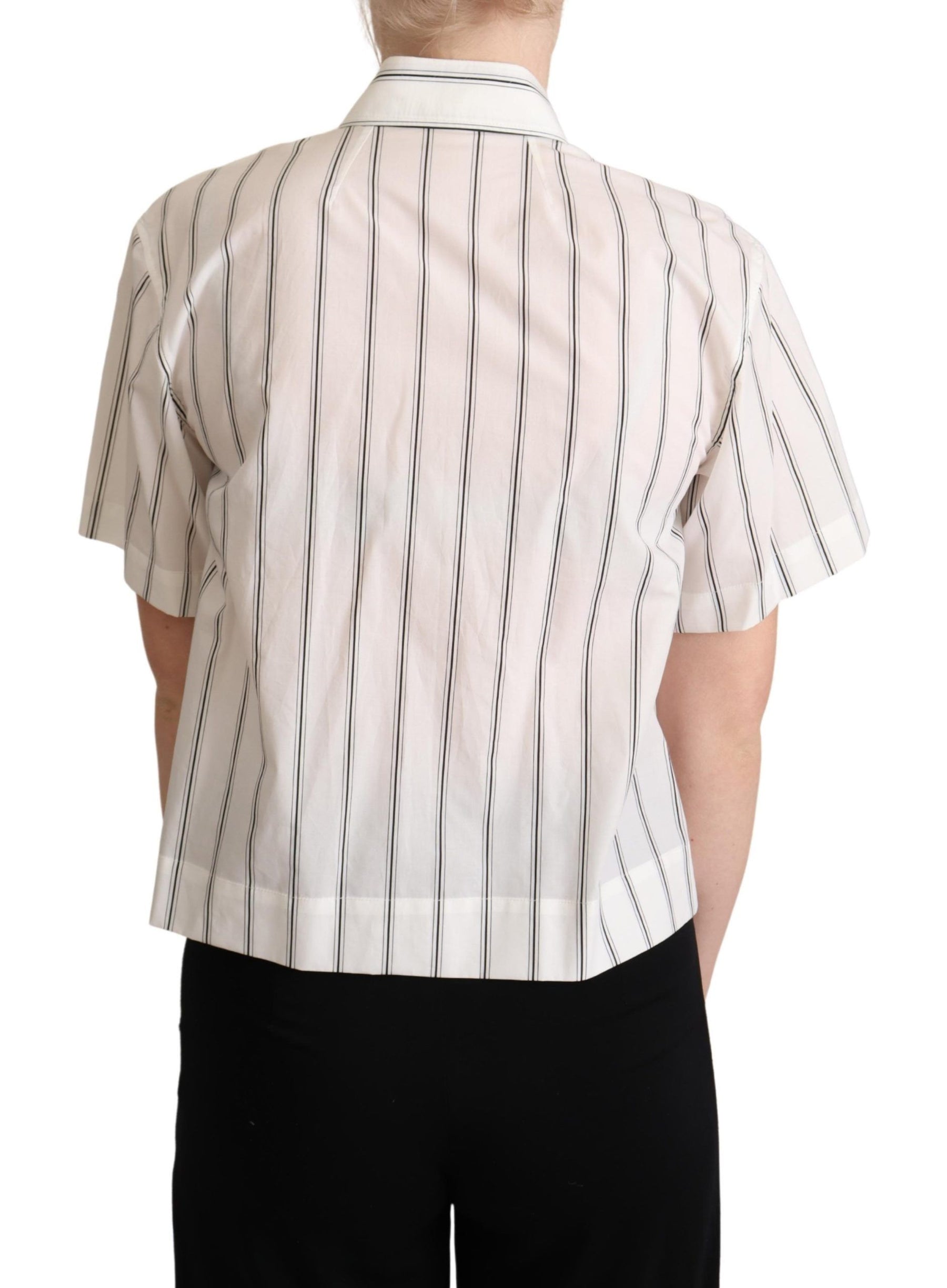 Dolce & Gabbana White Black Stripes Collared Shirt Top | Regal Royce
