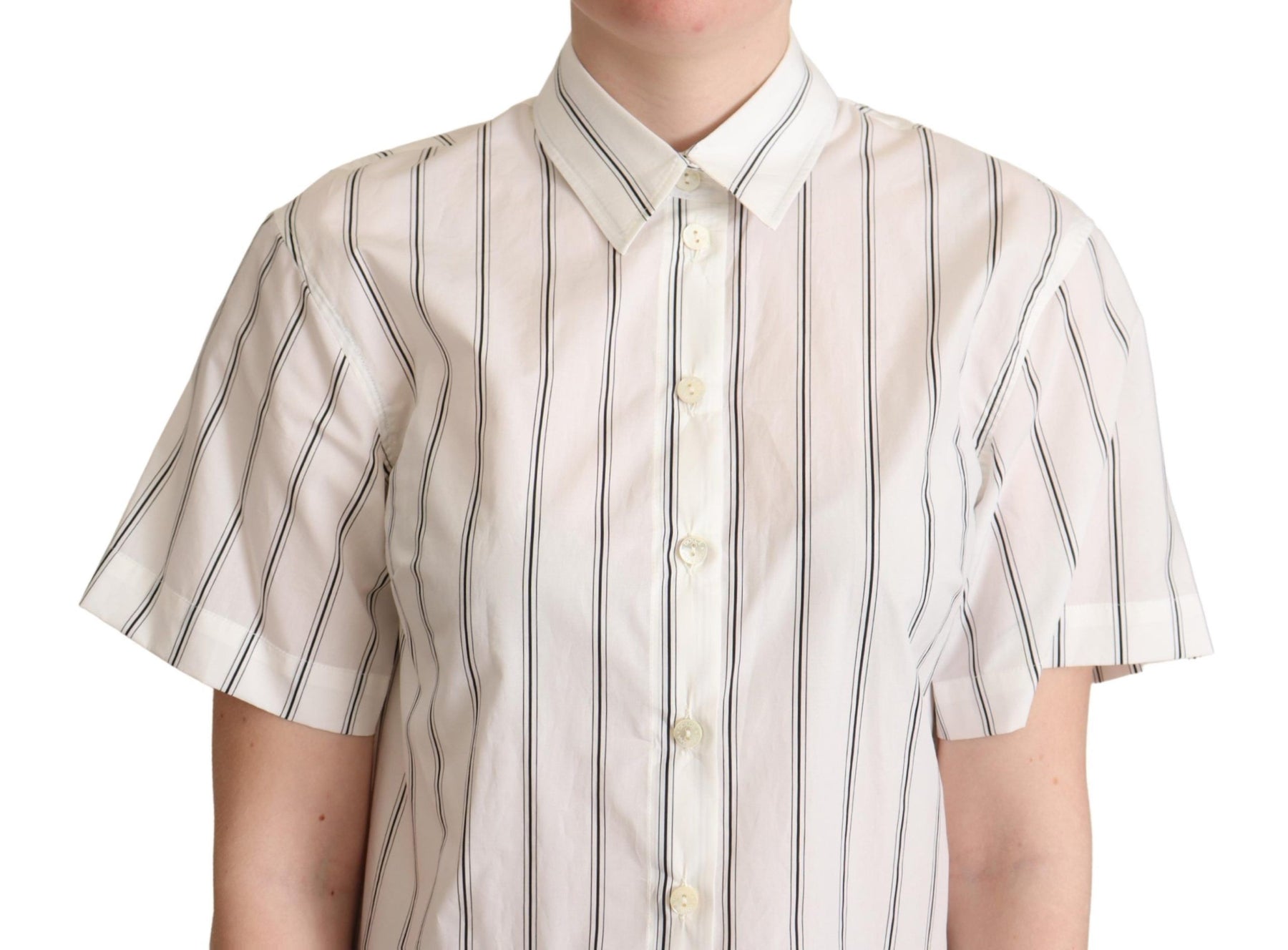 Dolce & Gabbana White Black Stripes Collared Shirt Top | Regal Royce