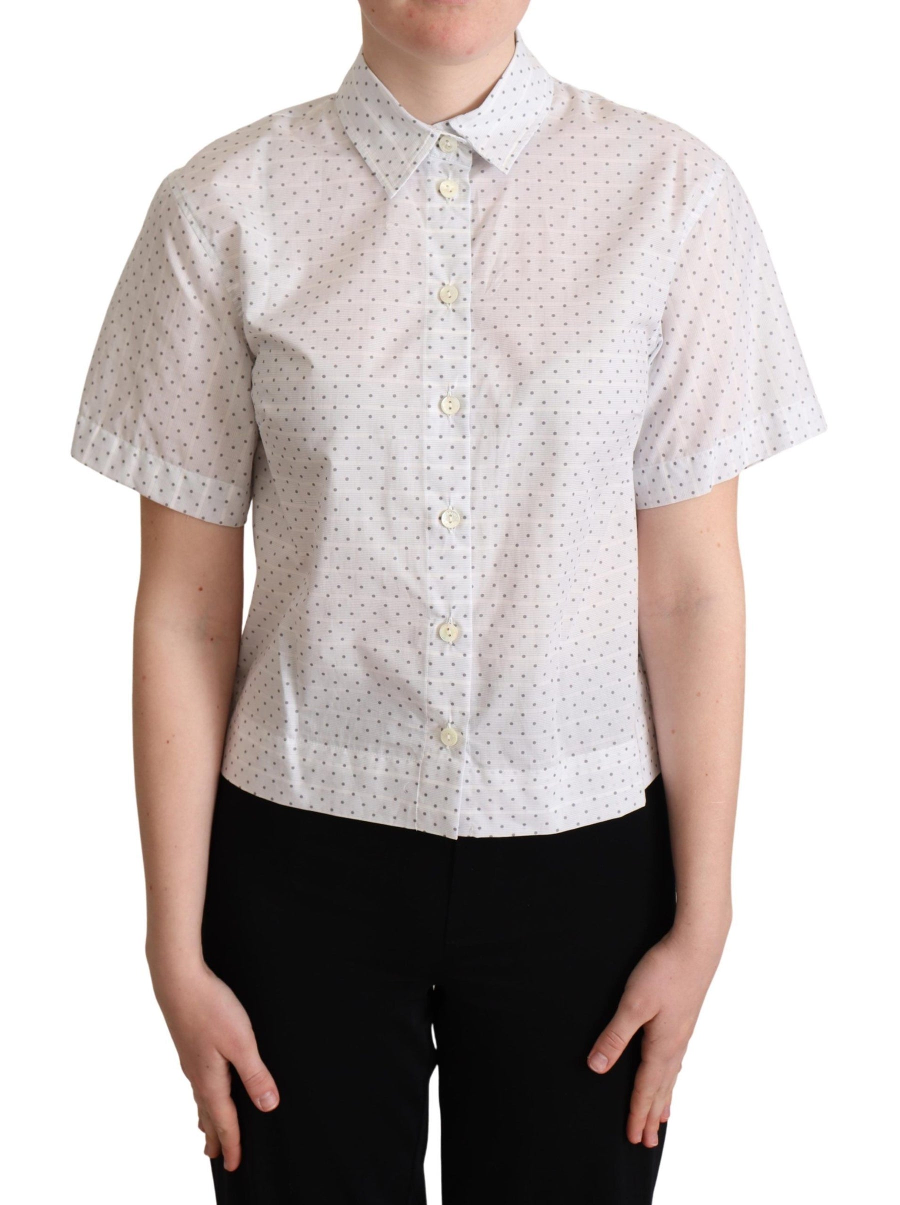 Dolce & Gabbana White Black Polka Dots Collar Blouse Shirt | Regal Royce