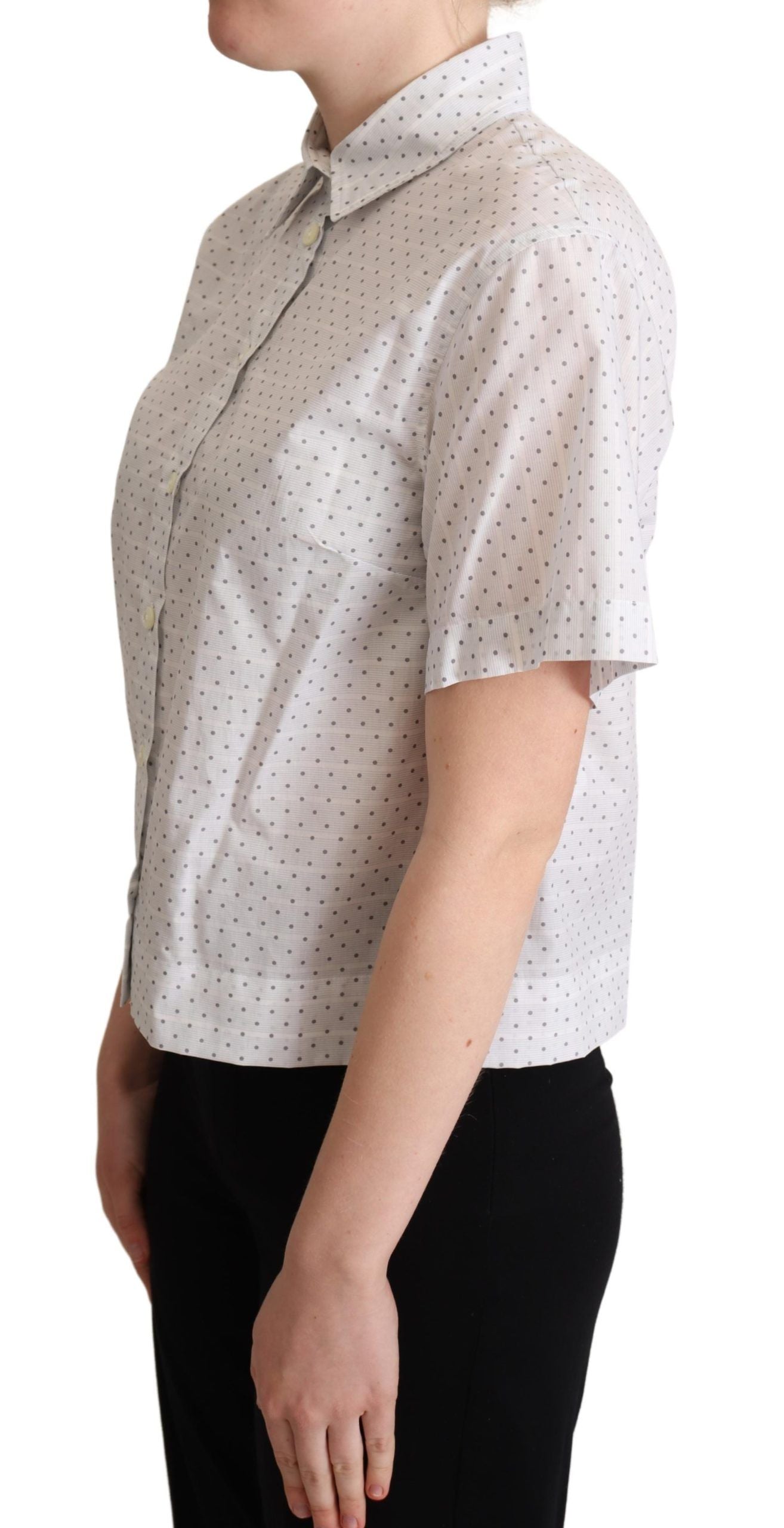 Dolce & Gabbana White Black Polka Dots Collar Blouse Shirt | Regal Royce