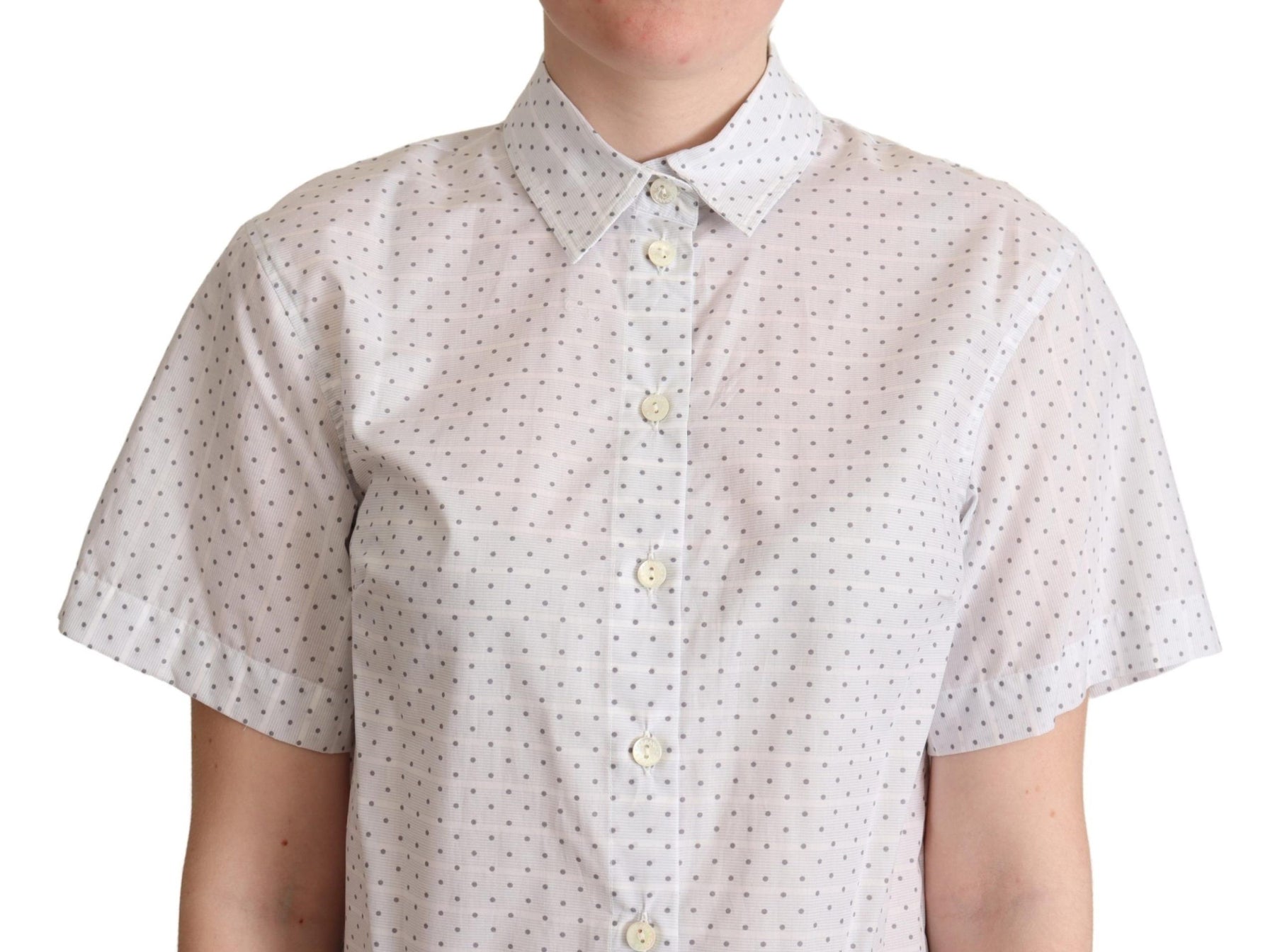 Dolce & Gabbana White Black Polka Dots Collar Blouse Shirt | Regal Royce