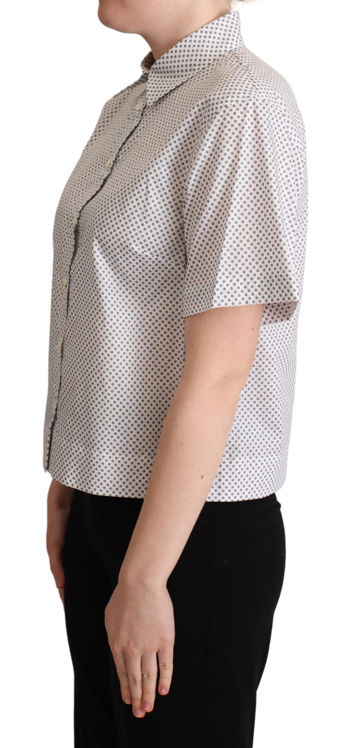Dolce & Gabbana White Gray Polka Dots Collared Button Shirt | Regal Royce