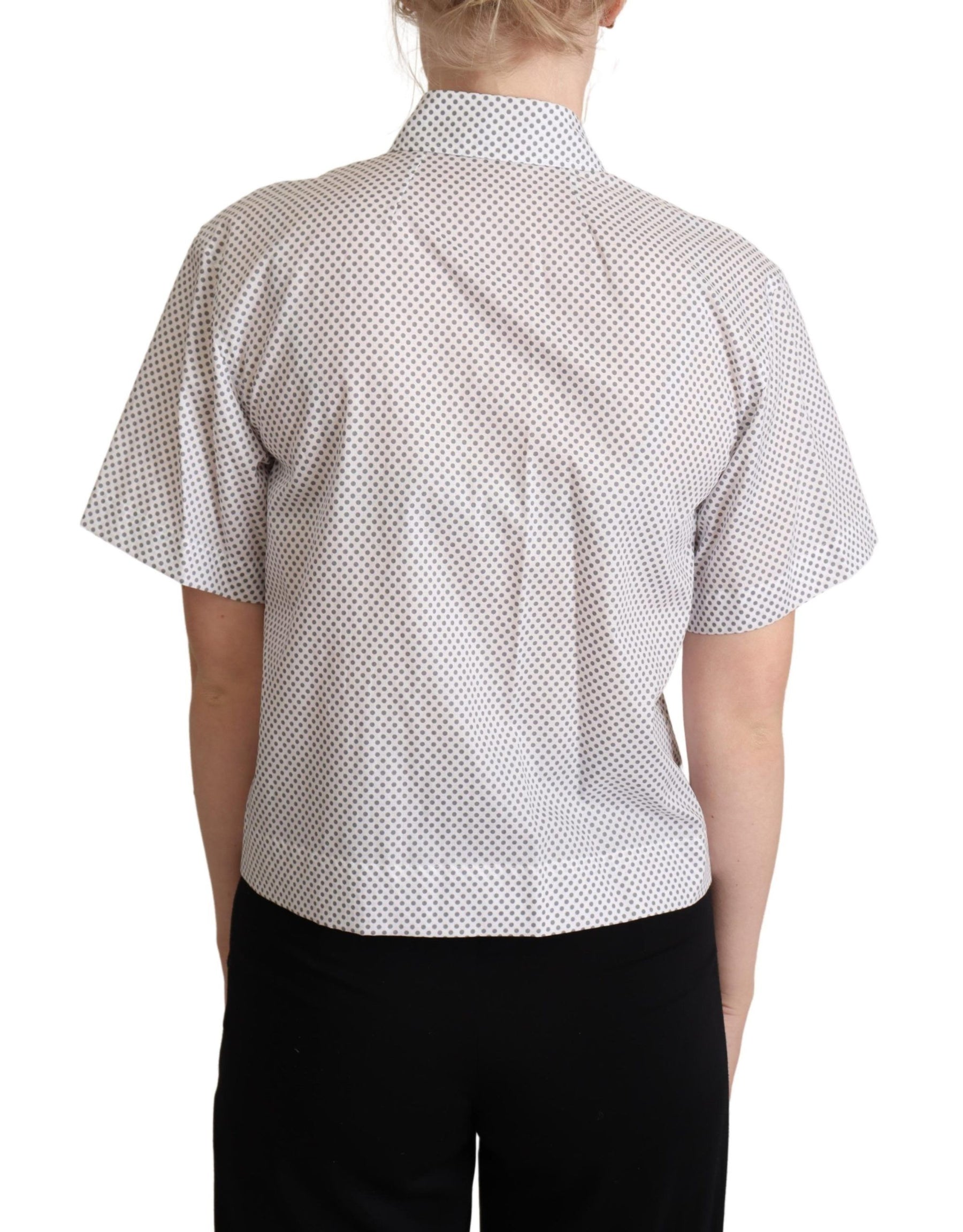 Dolce & Gabbana White Gray Polka Dots Collared Button Shirt | Regal Royce